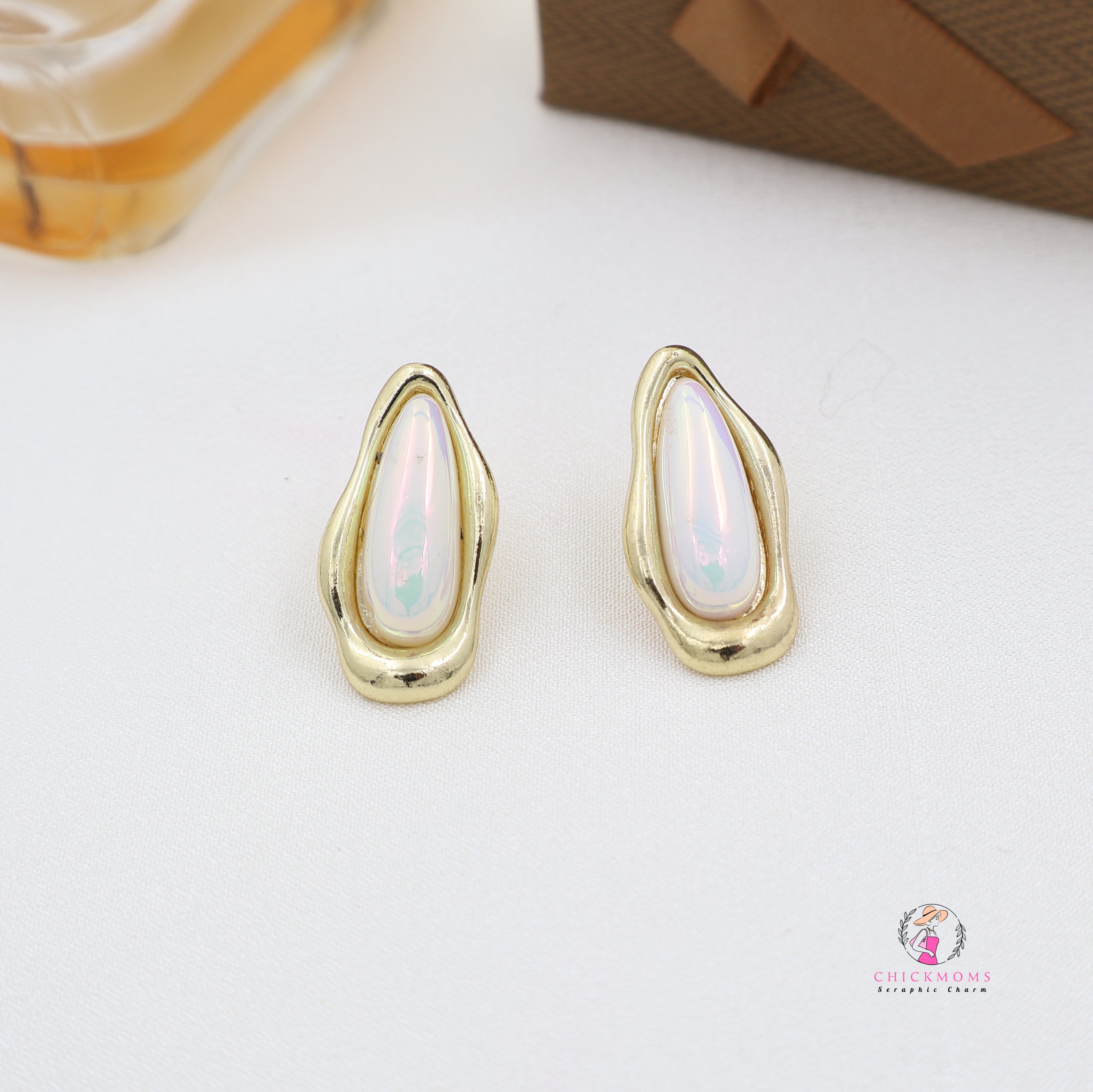 Iridescent Teardrop Stud Earrings