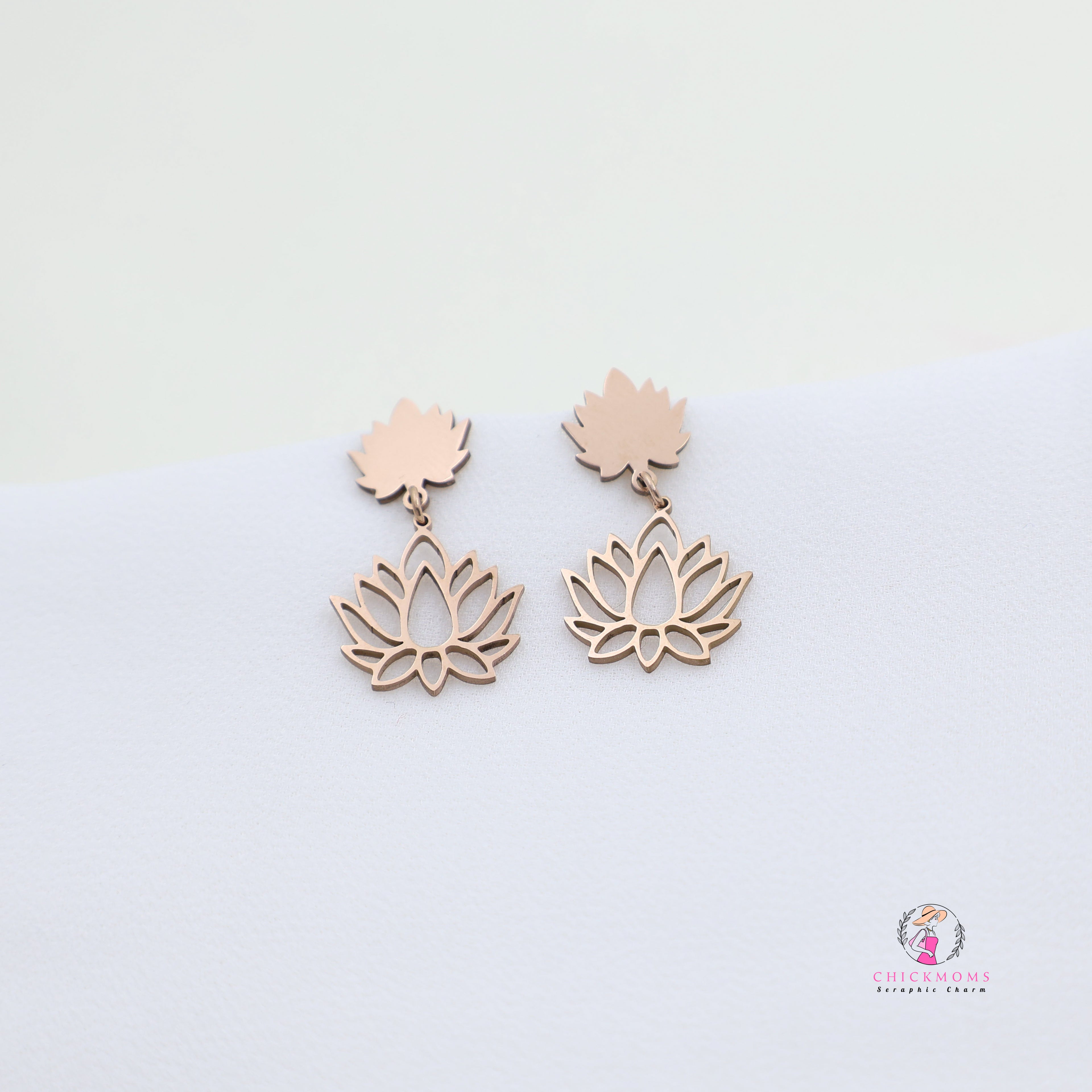 Rose Gold Toned Lotus Blossom Earrings