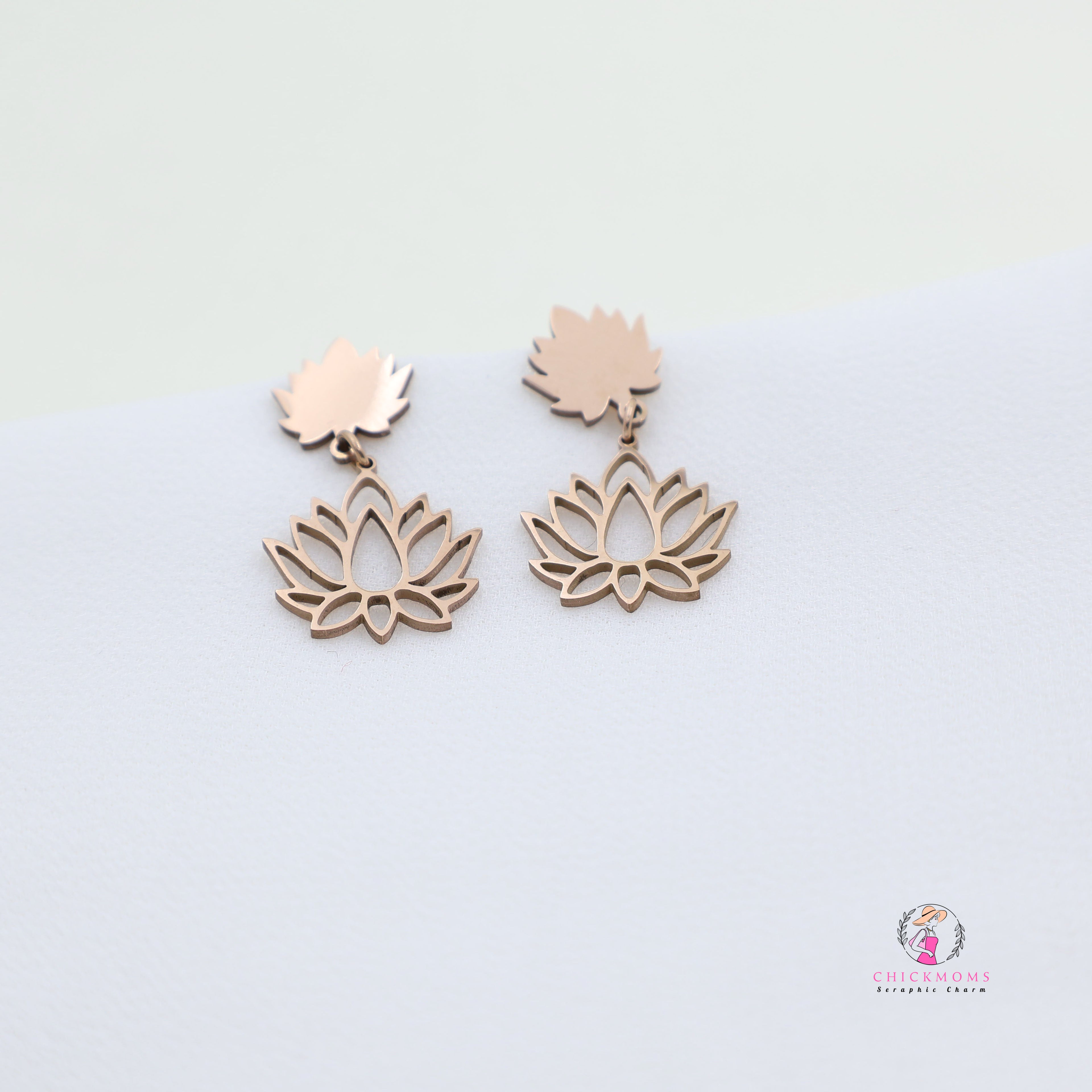 Rose Gold Toned Lotus Blossom Earrings