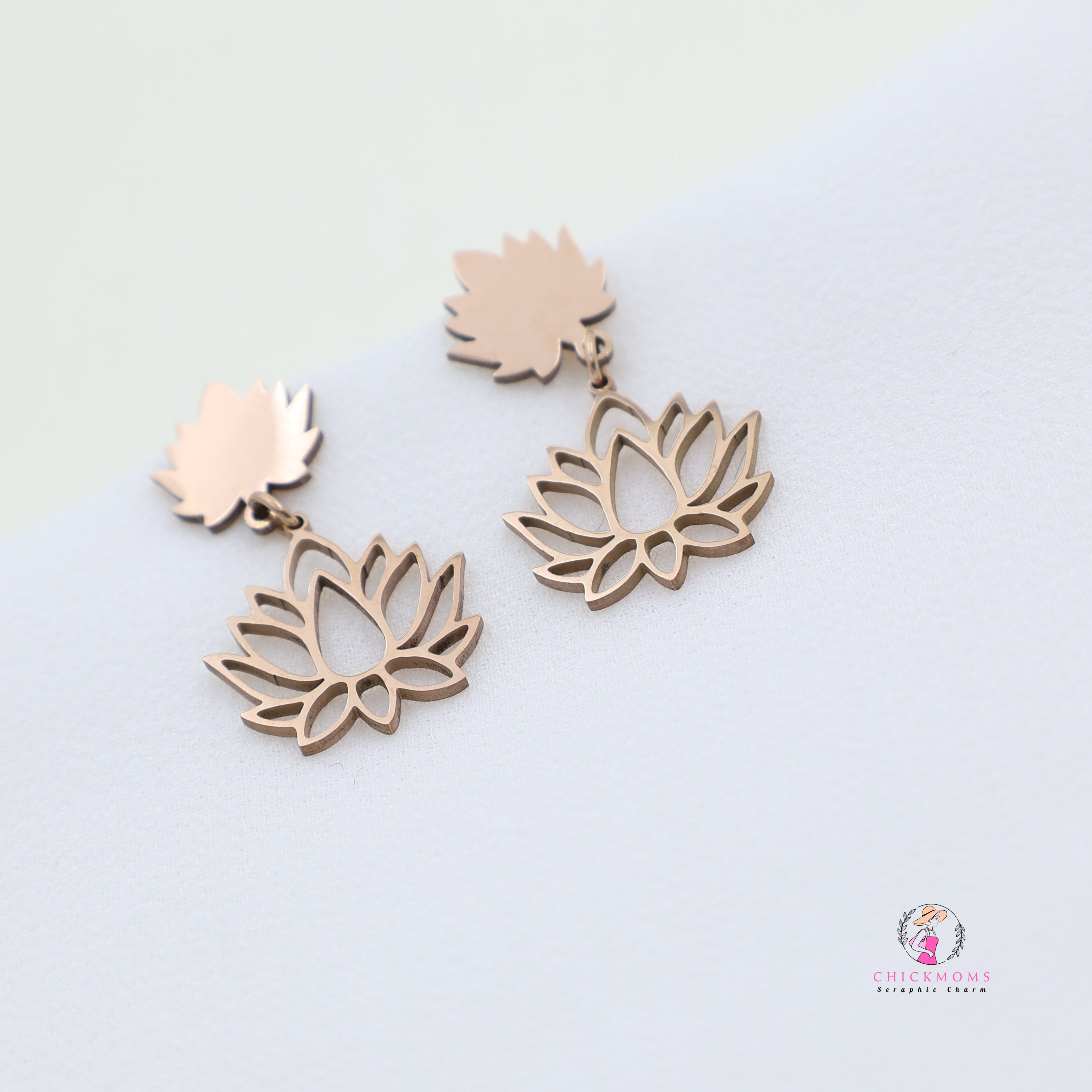 Rose Gold Toned Lotus Blossom Earrings