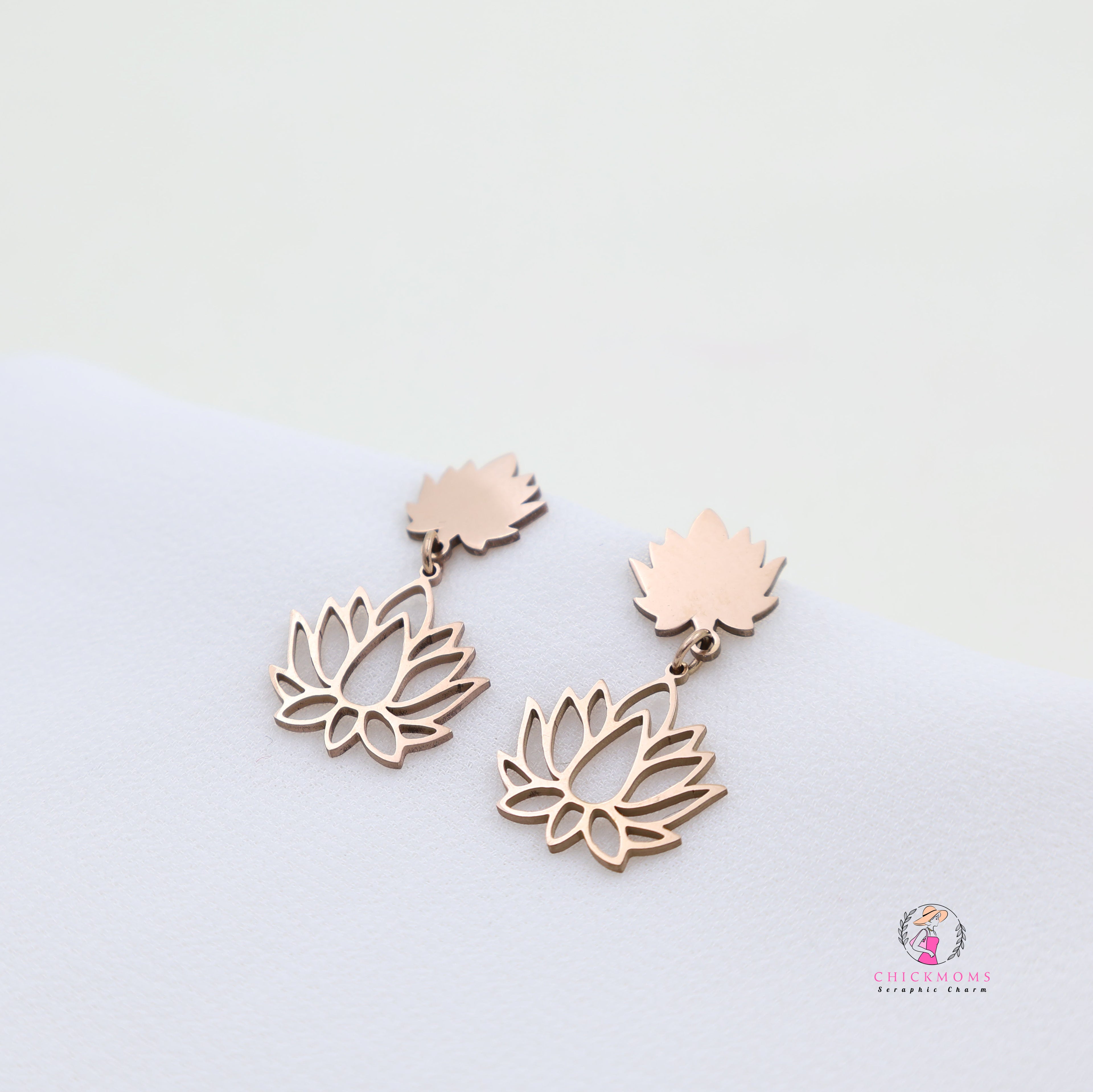 Rose Gold Toned Lotus Blossom Earrings