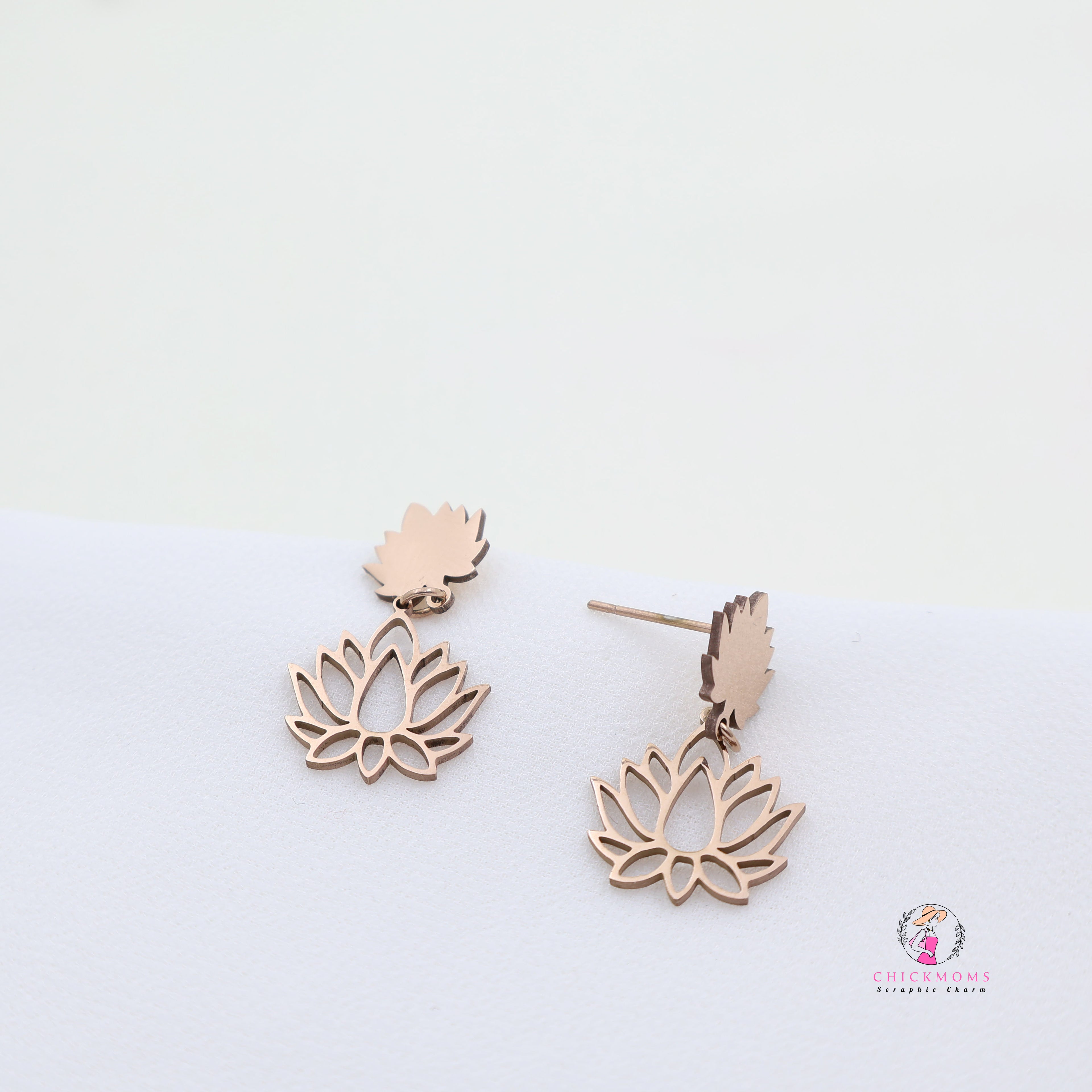 Rose Gold Toned Lotus Blossom Earrings