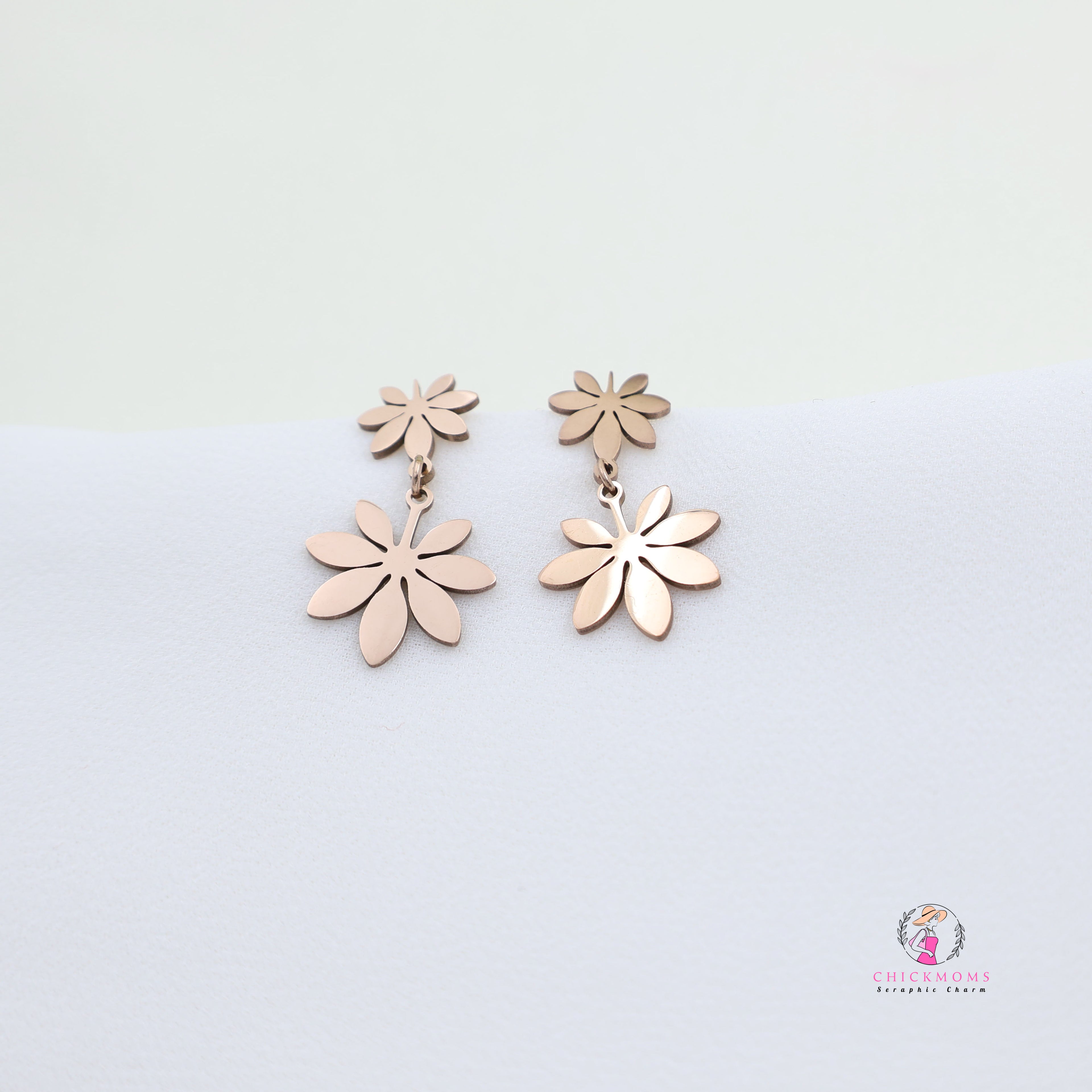 Rose Gold Toned Daisy Drop Earrings