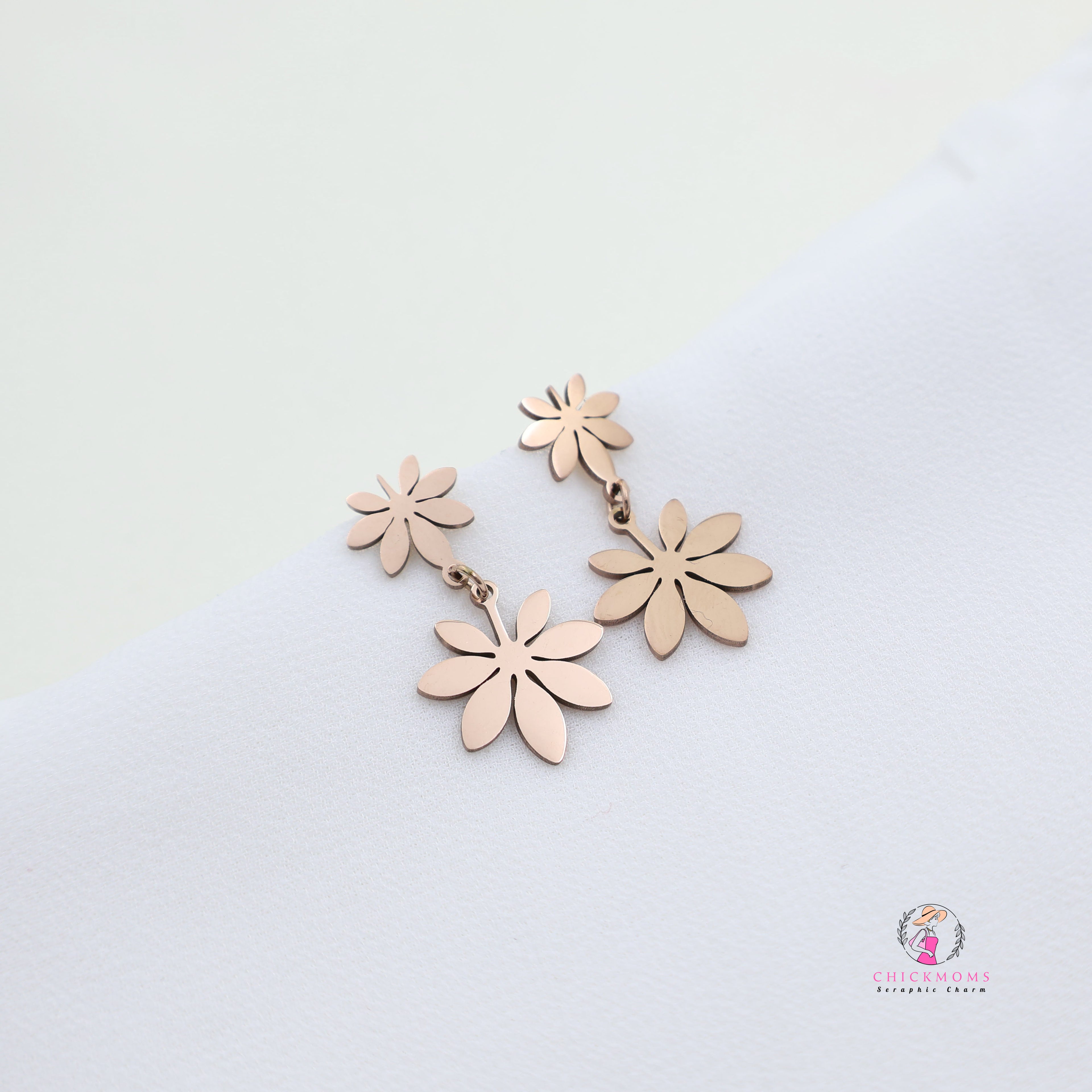 Rose Gold Toned Daisy Drop Earrings