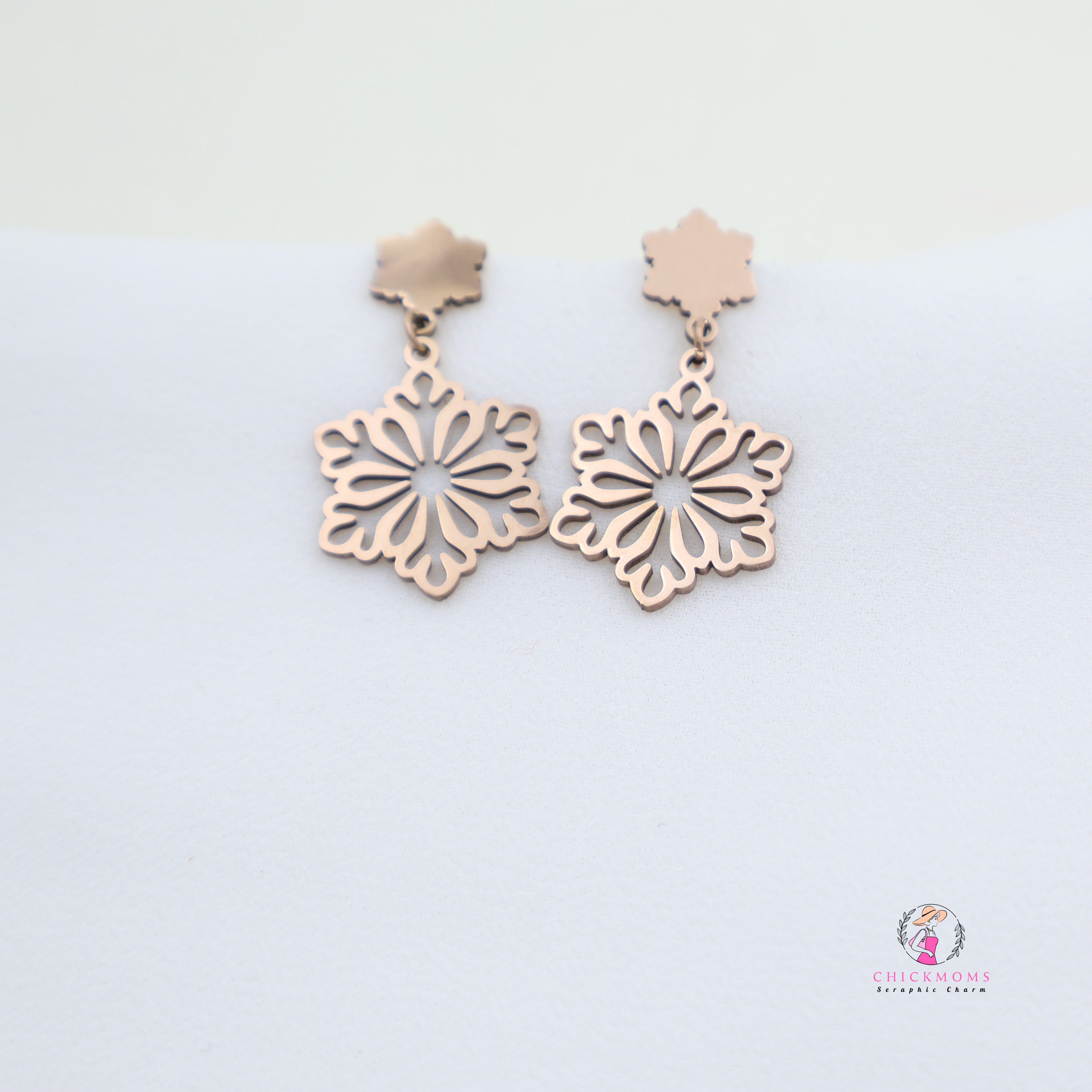 Rose Gold Toned Floral Cutout Drop Earrings