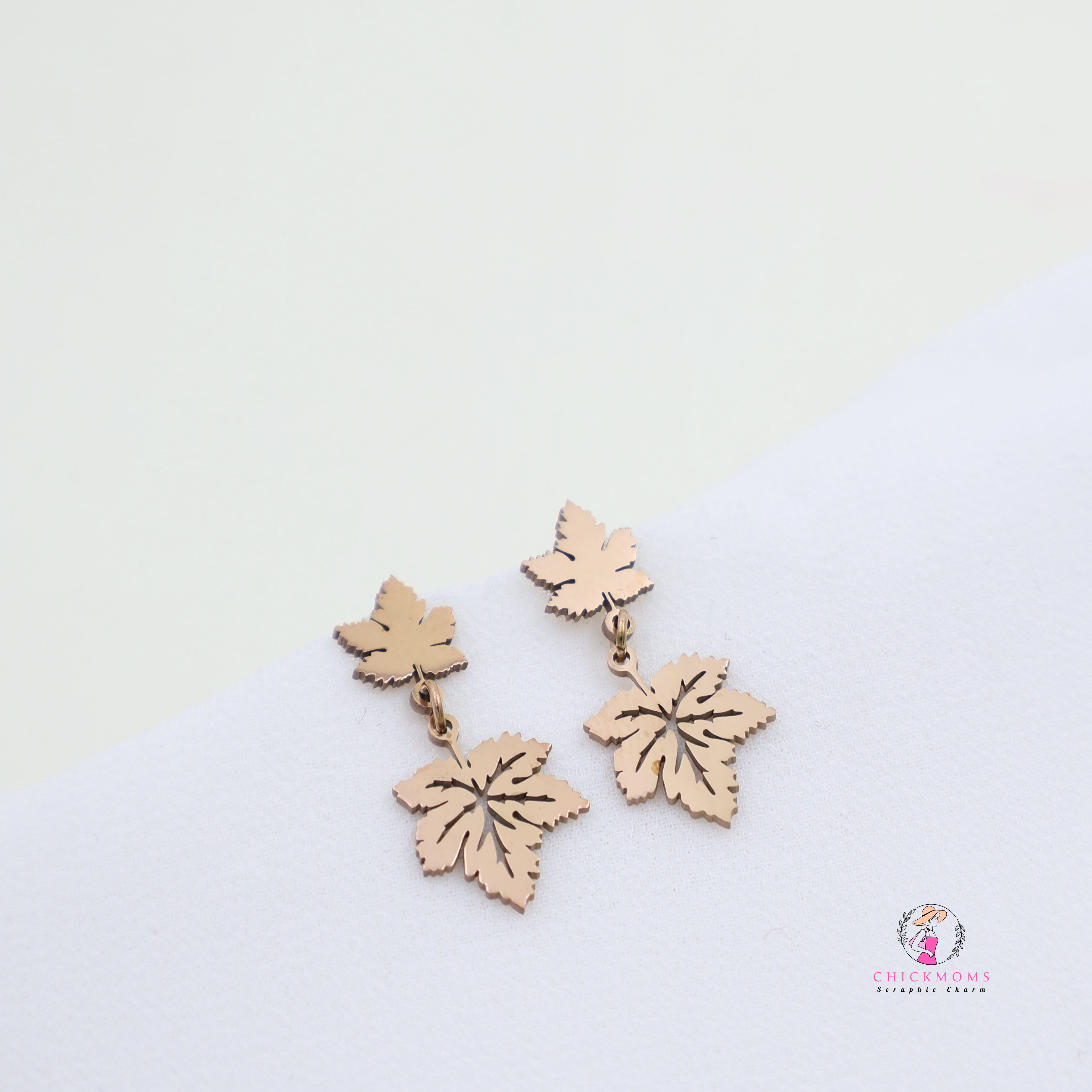 Rose Gold-Plated Leaf Dangle Earrings
