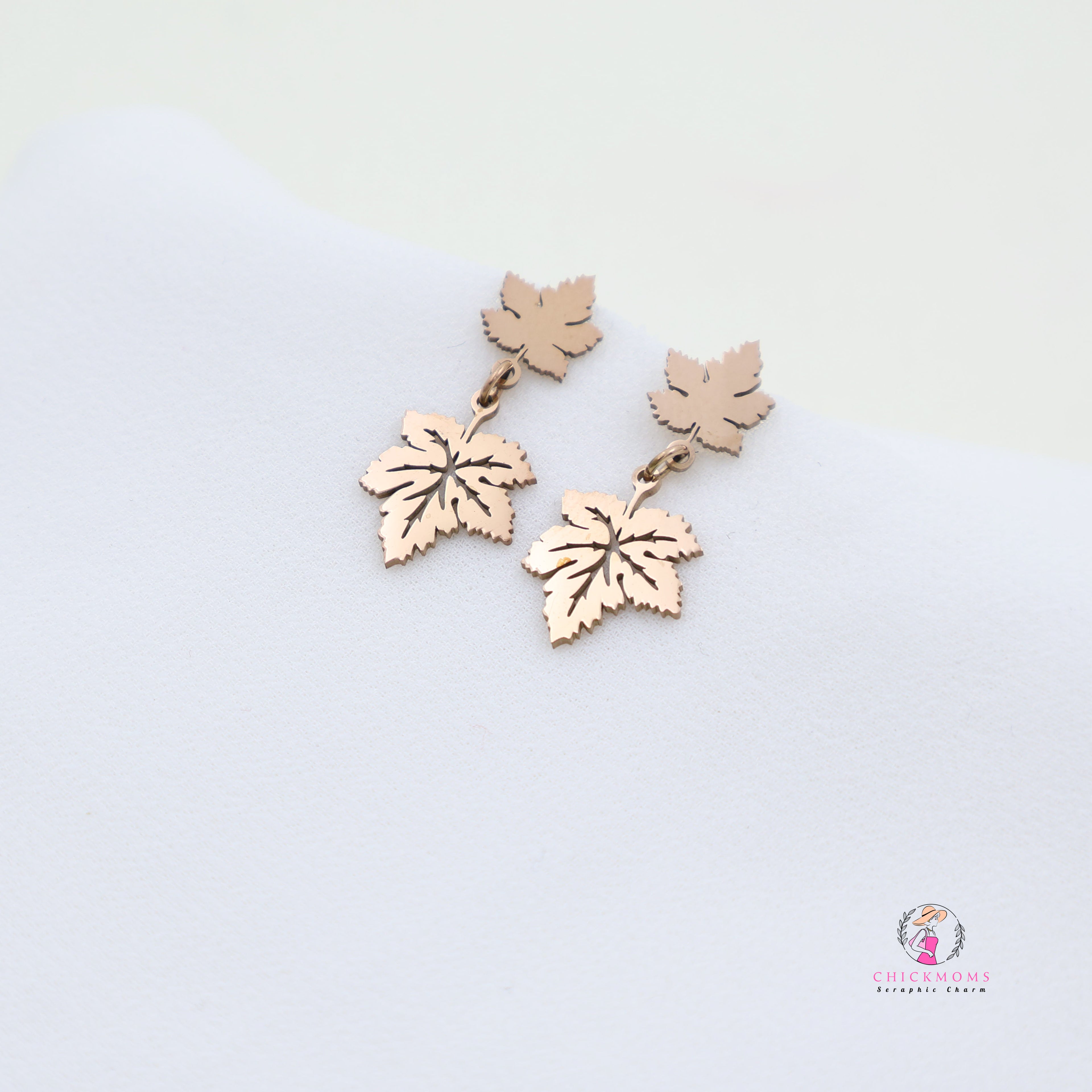 Rose Gold-Plated Leaf Dangle Earrings