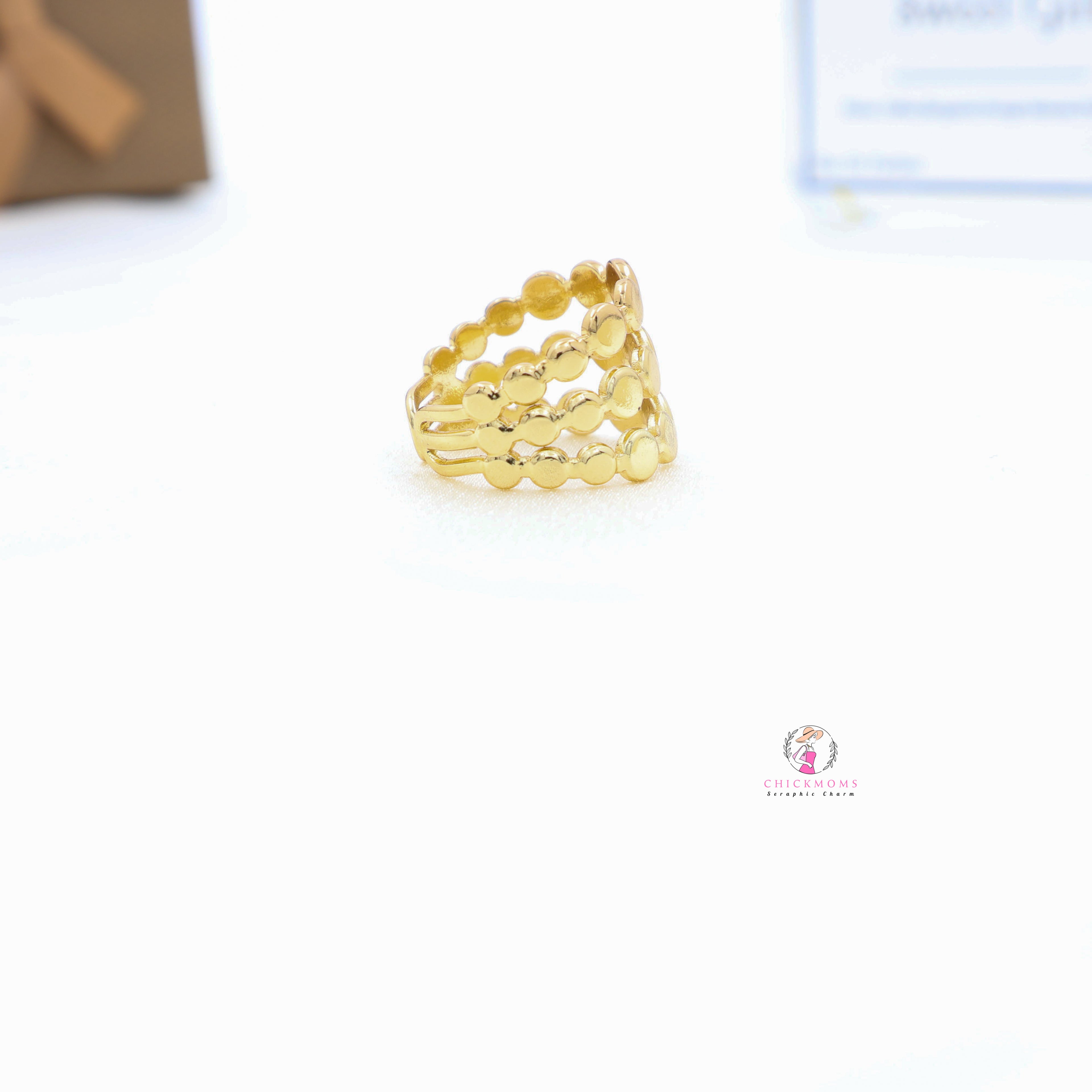 Gold Plated Marble Accent Adjustable Ring