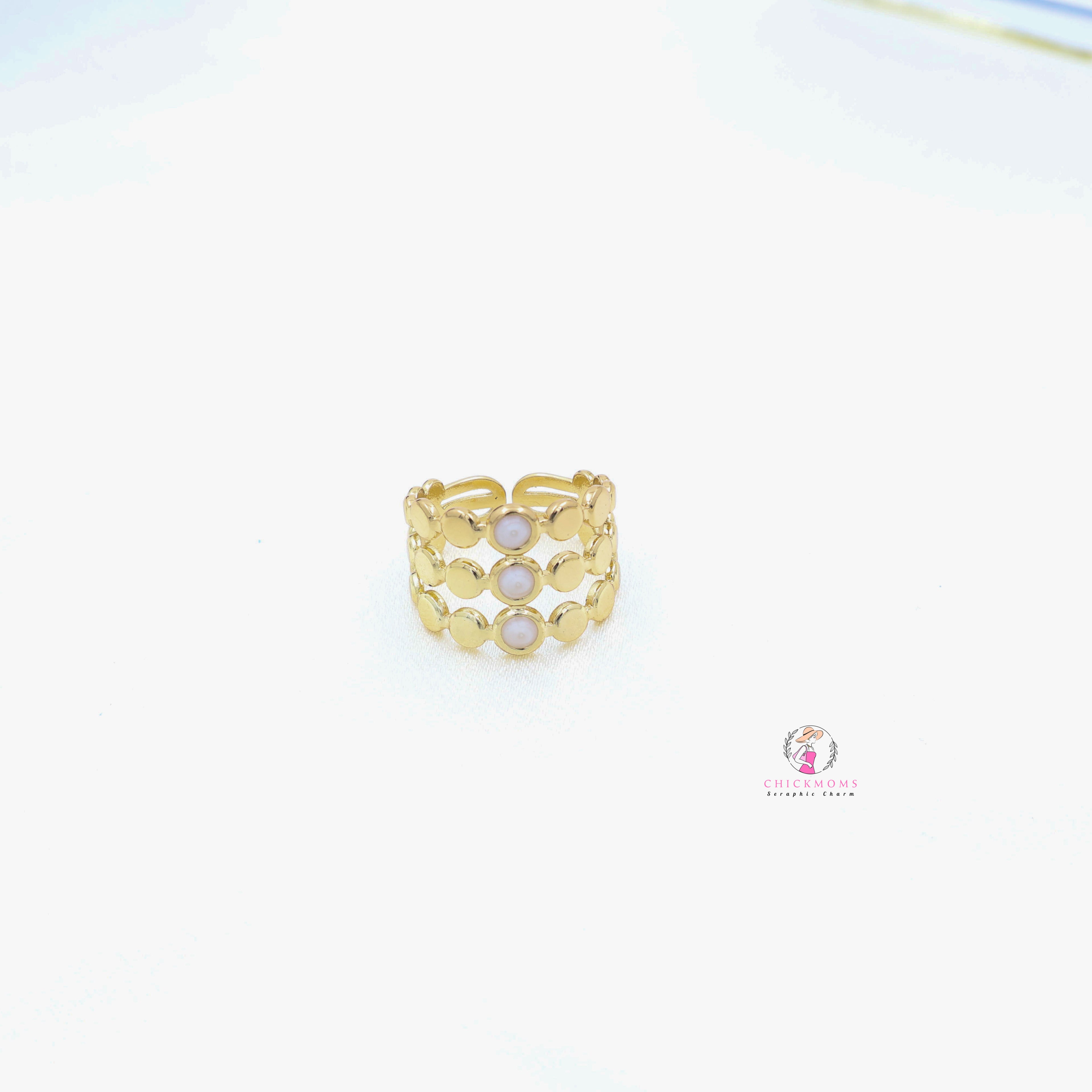 Gold Plated Marble Accent Adjustable Ring
