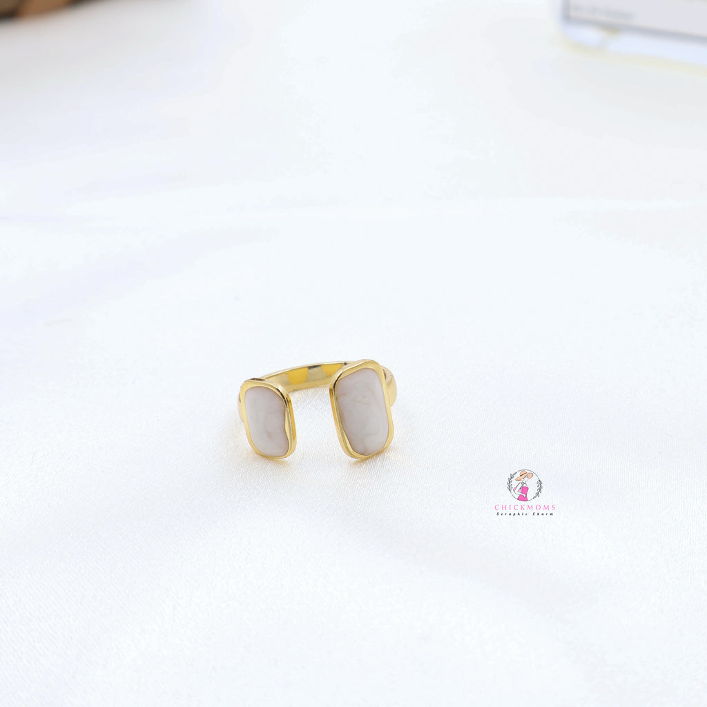 Gold Toned Dual Marble Adjustable Ring