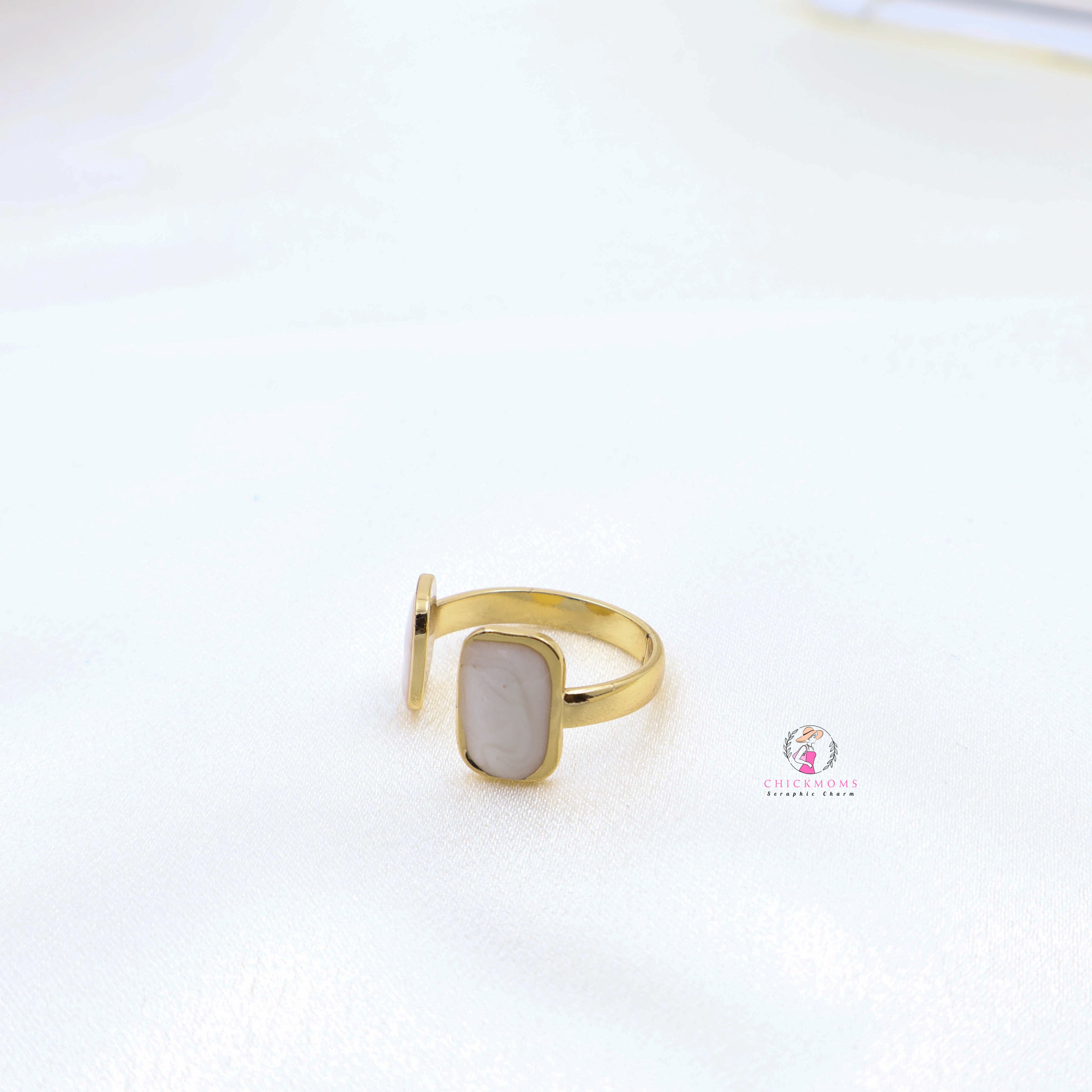 Gold Toned Dual Marble Adjustable Ring