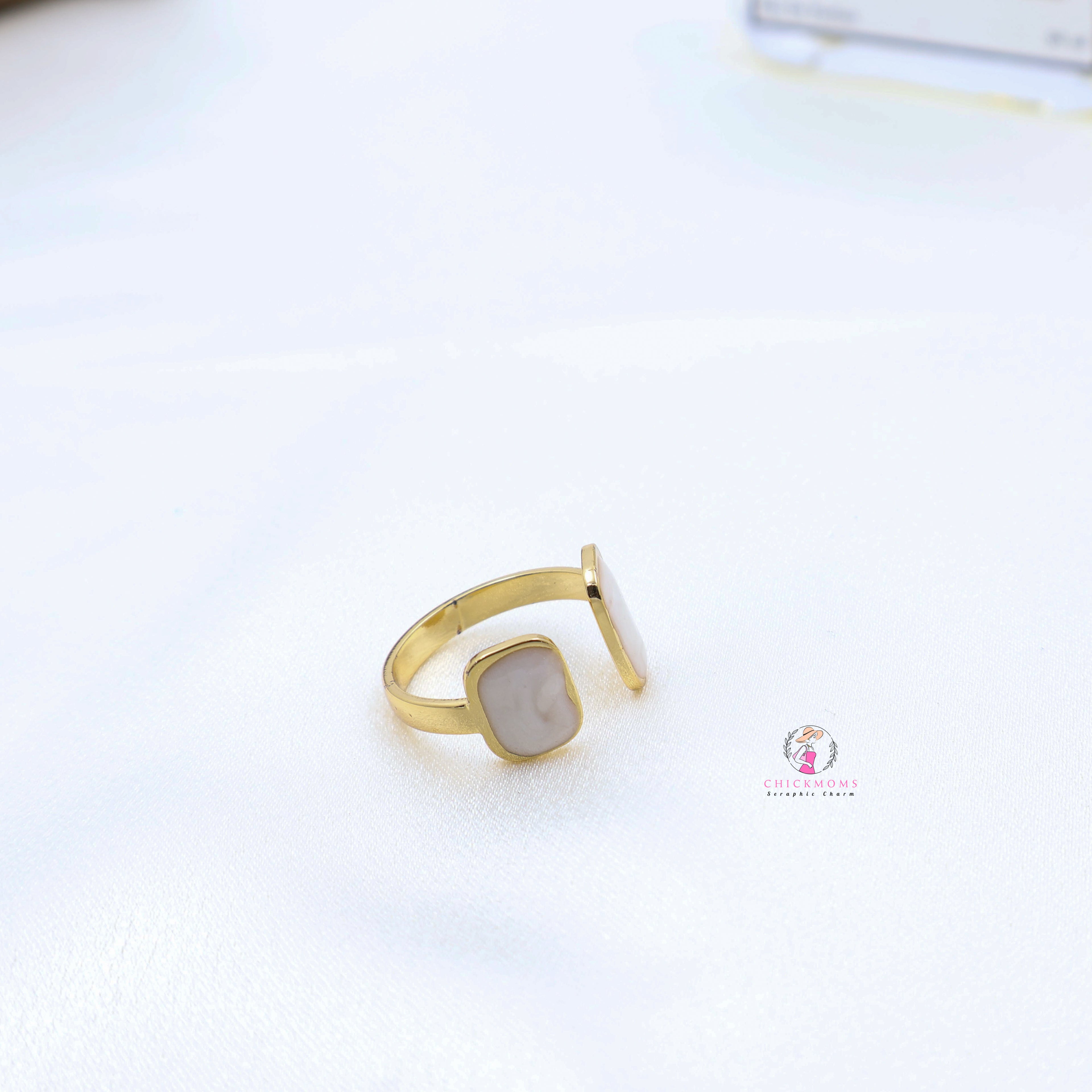 Gold Toned Dual Marble Adjustable Ring