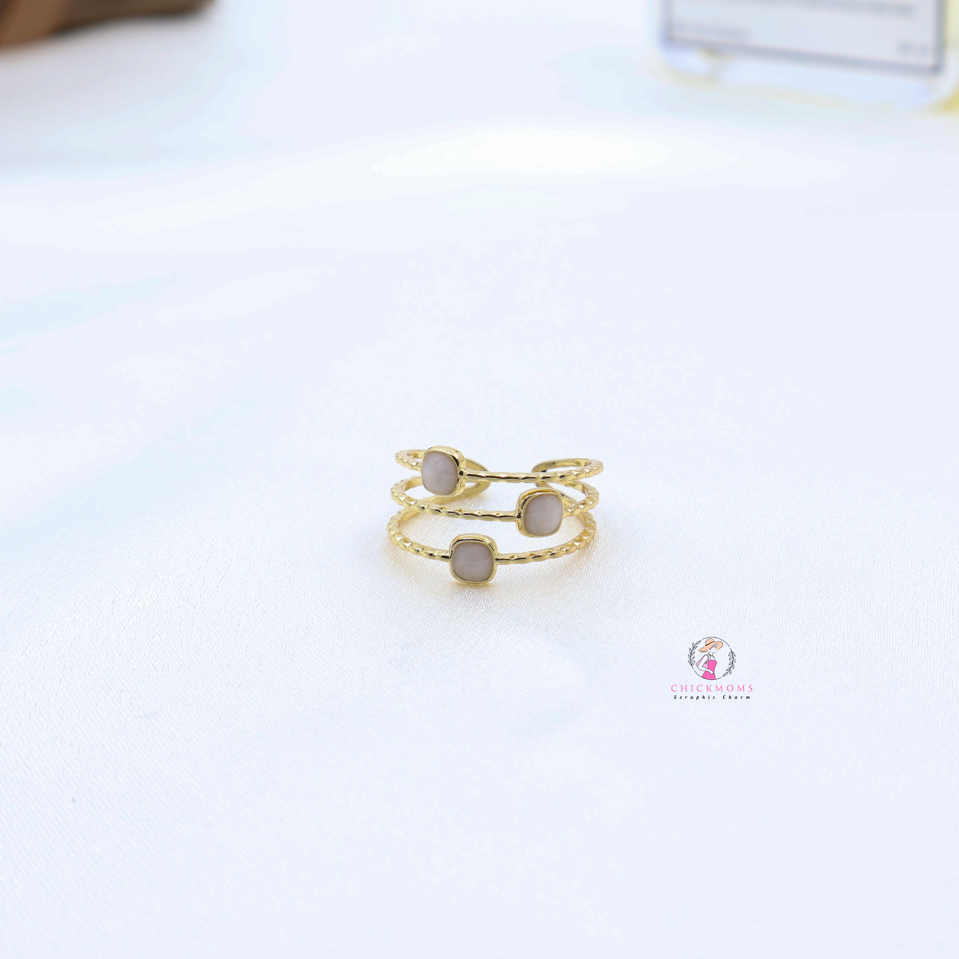 Gold Triple Marble Accent Adjustable Ring