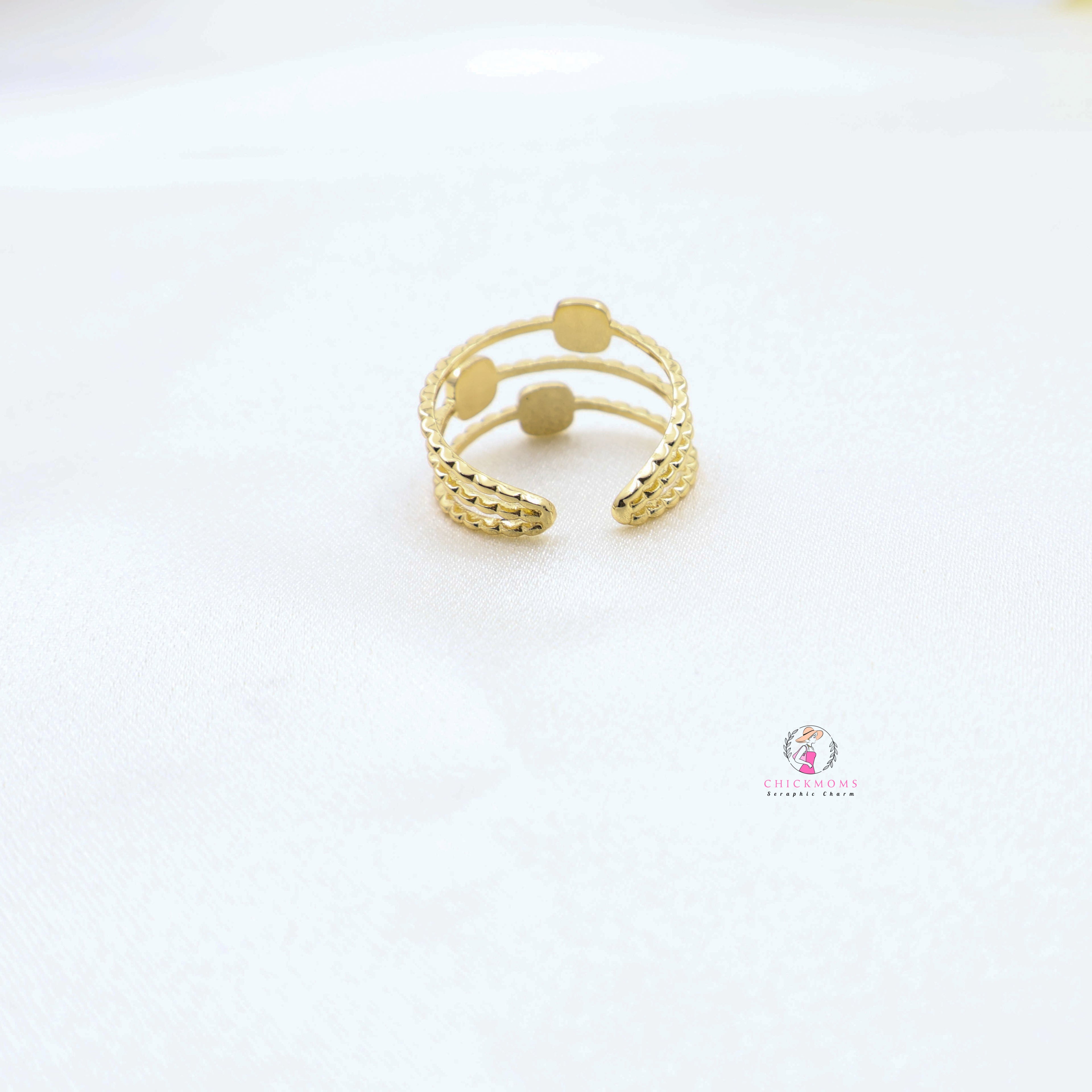 Gold Triple Marble Accent Adjustable Ring