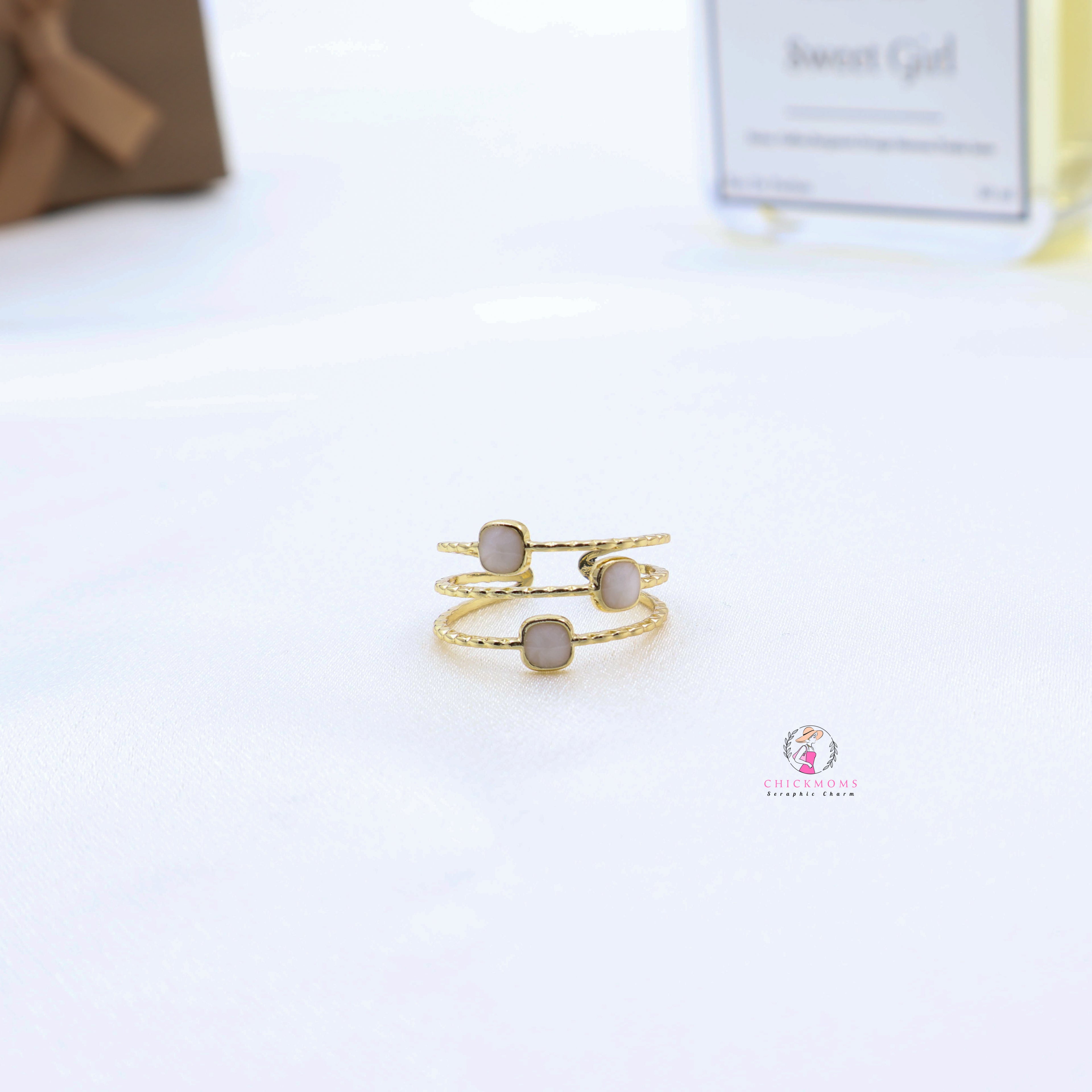 Gold Triple Marble Accent Adjustable Ring