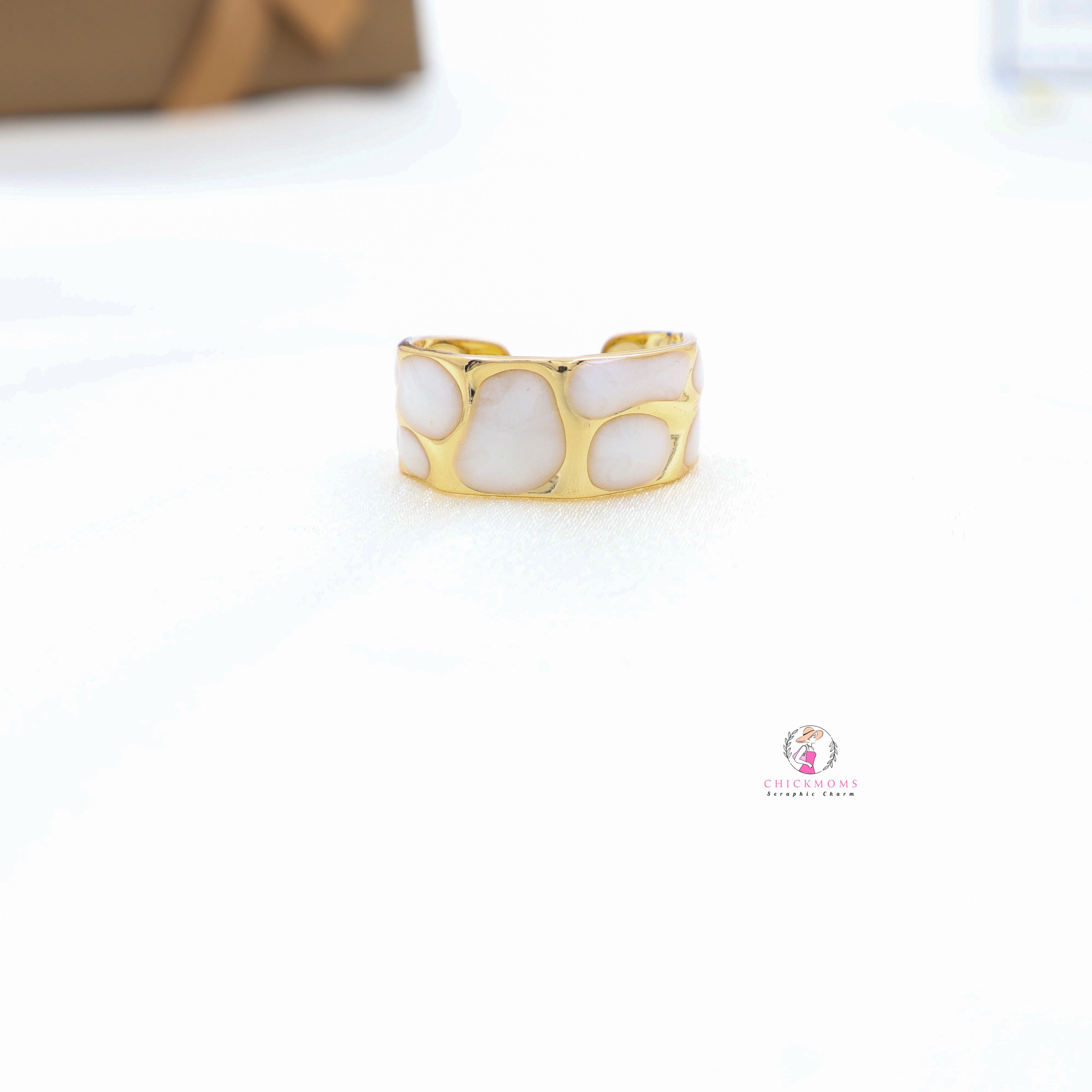 Gold Plated White Enamel Adjustable Ring