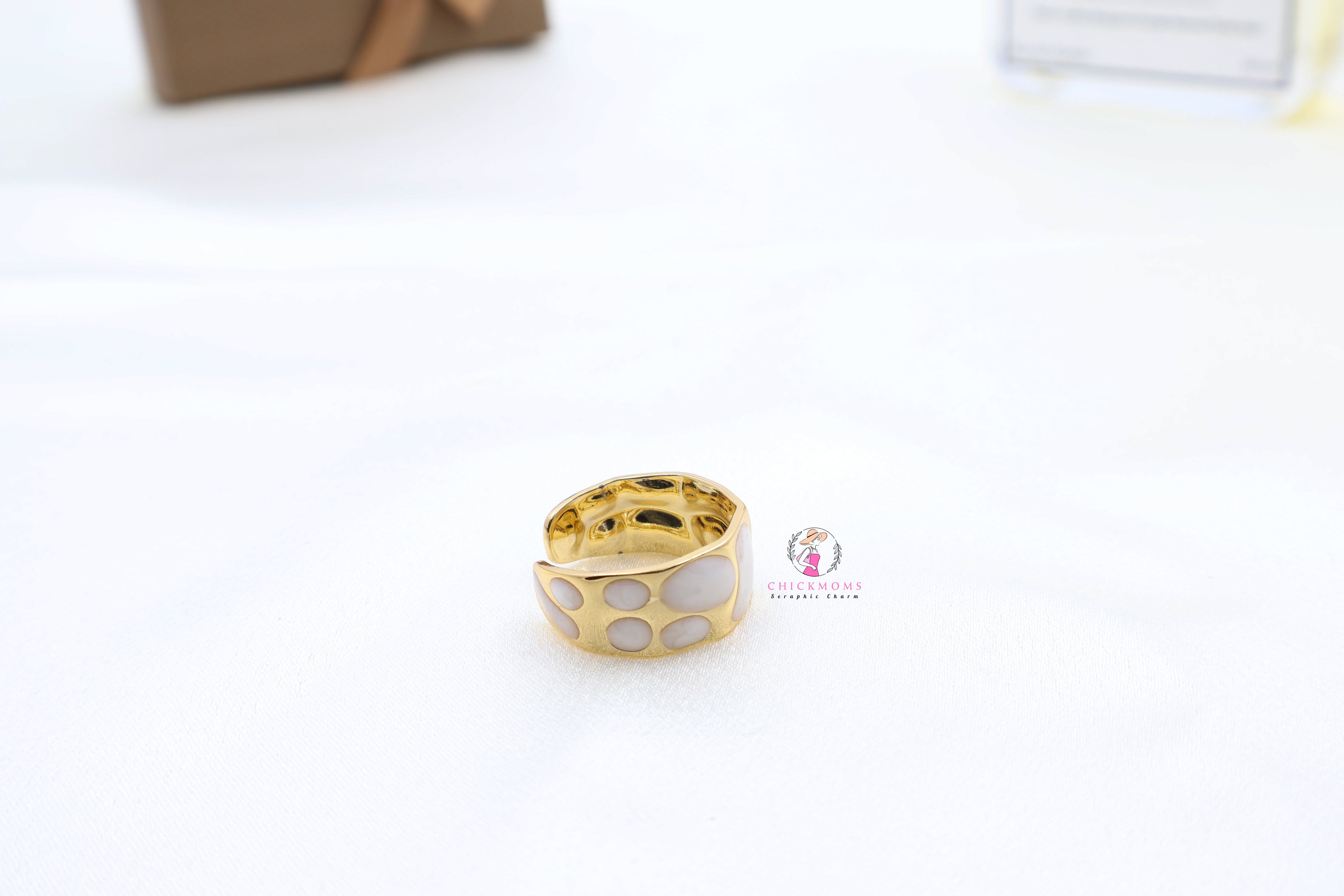 Gold Plated White Enamel Adjustable Ring
