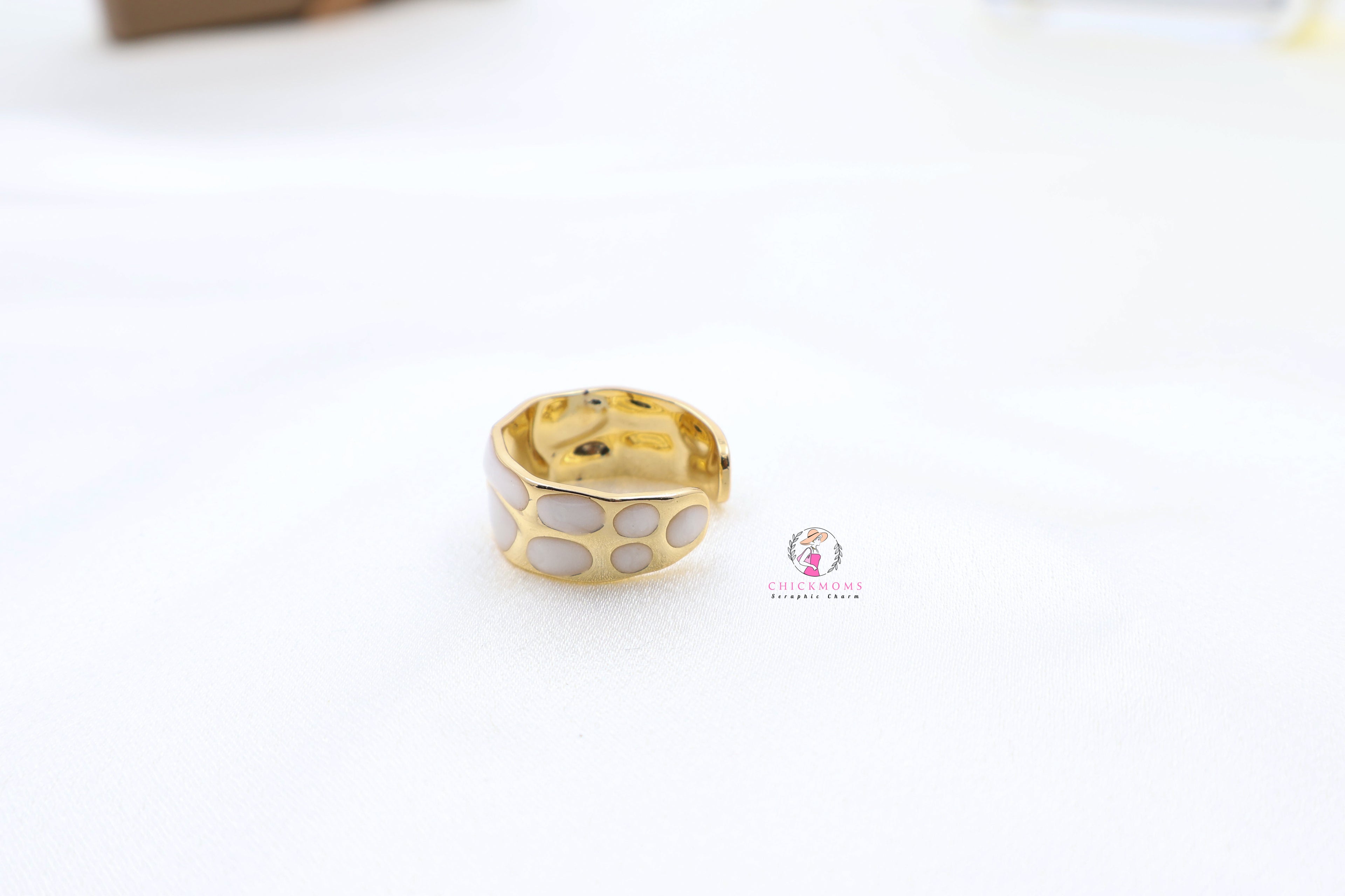 Gold Plated White Enamel Adjustable Ring
