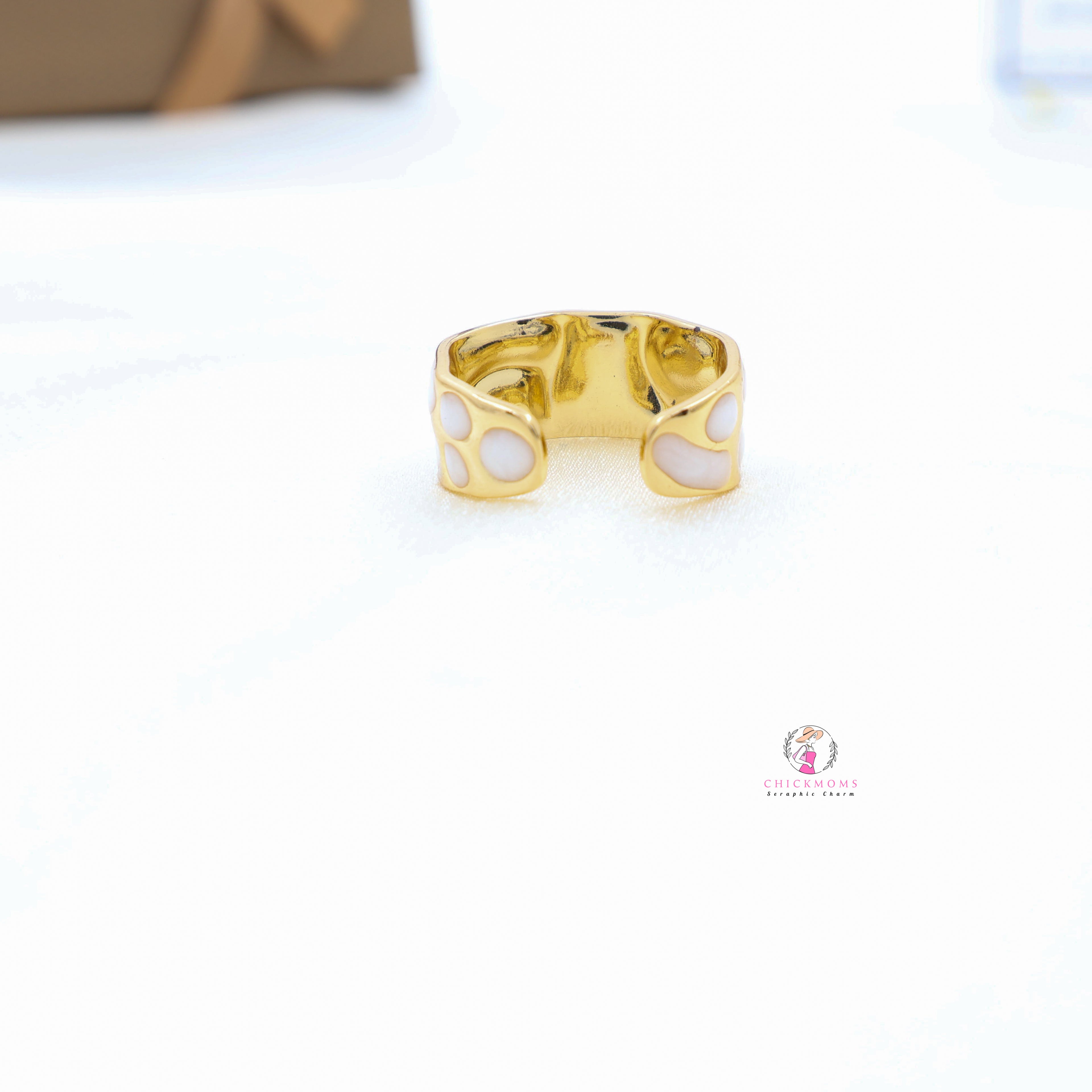 Gold Plated White Enamel Adjustable Ring