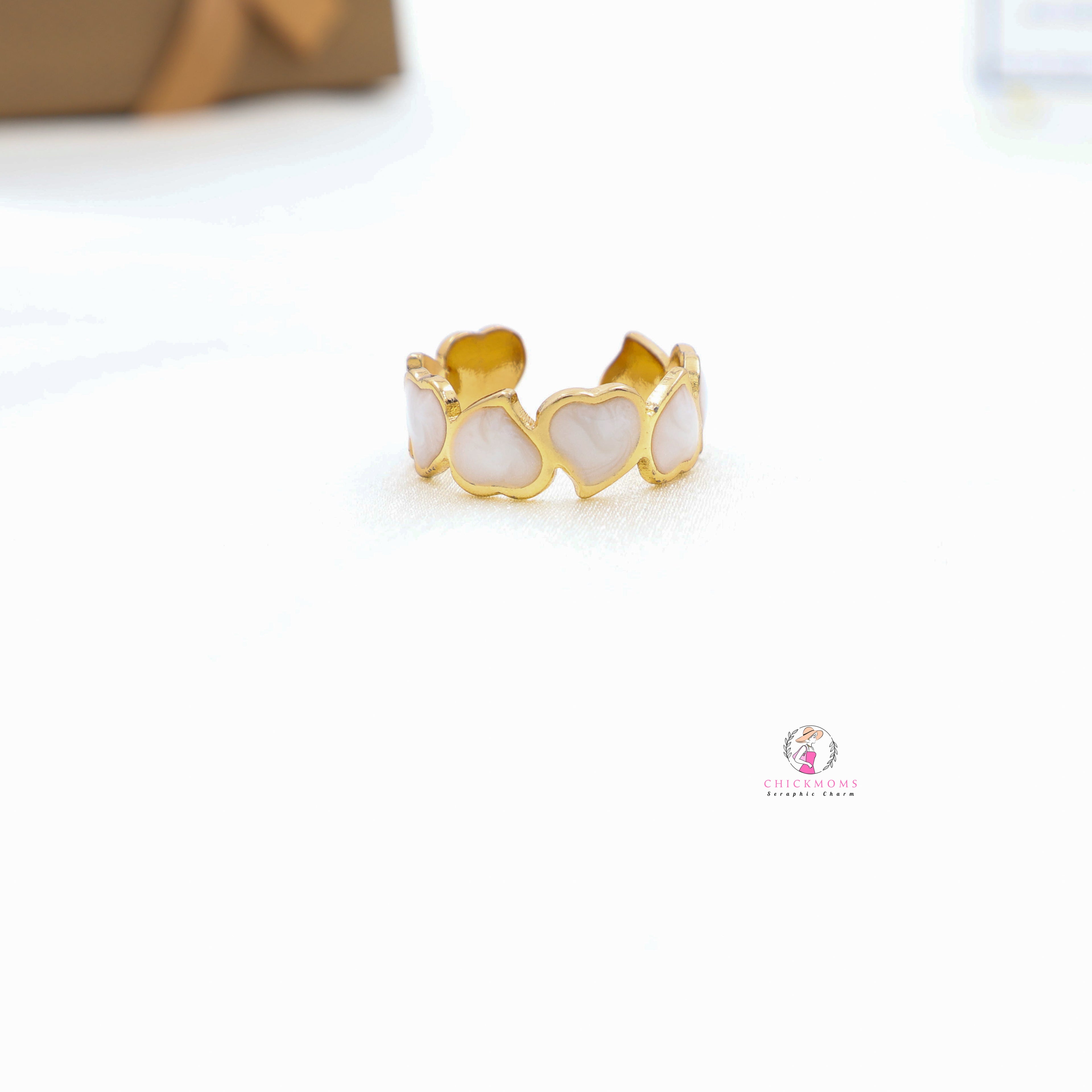 Gold Toned Heart Shaped Enamel Adjustable Ring