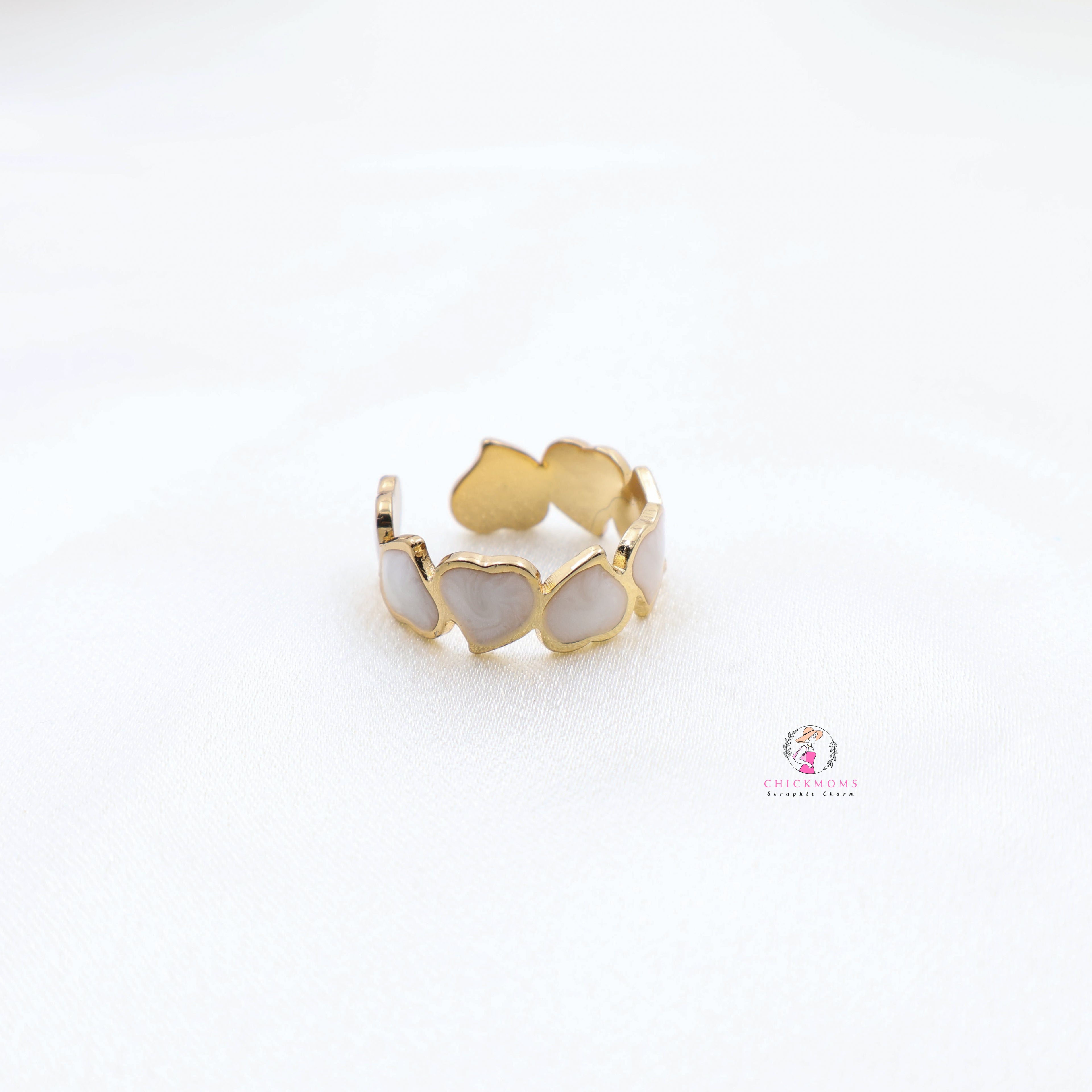Gold Toned Heart Shaped Enamel Adjustable Ring