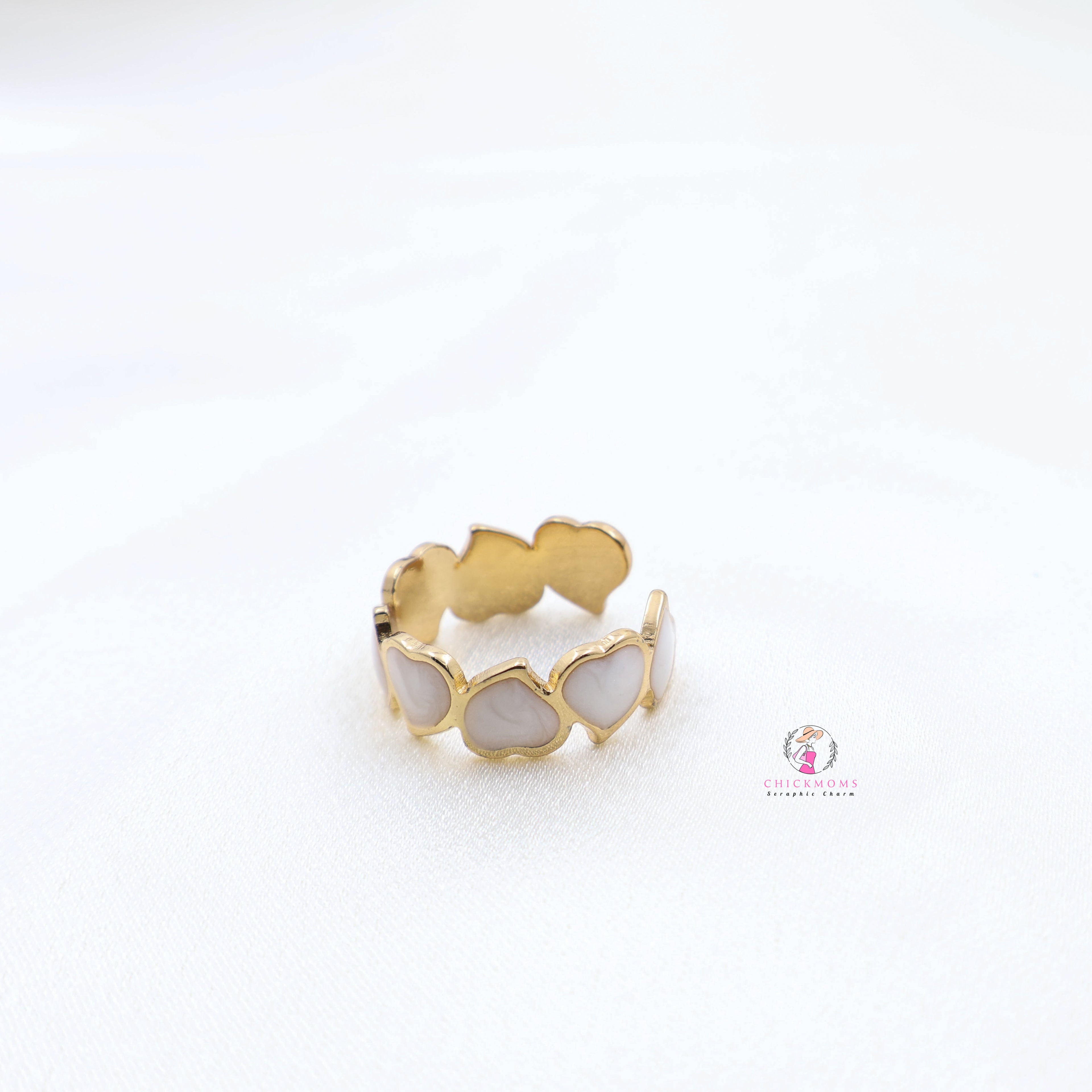 Gold Toned Heart Shaped Enamel Adjustable Ring