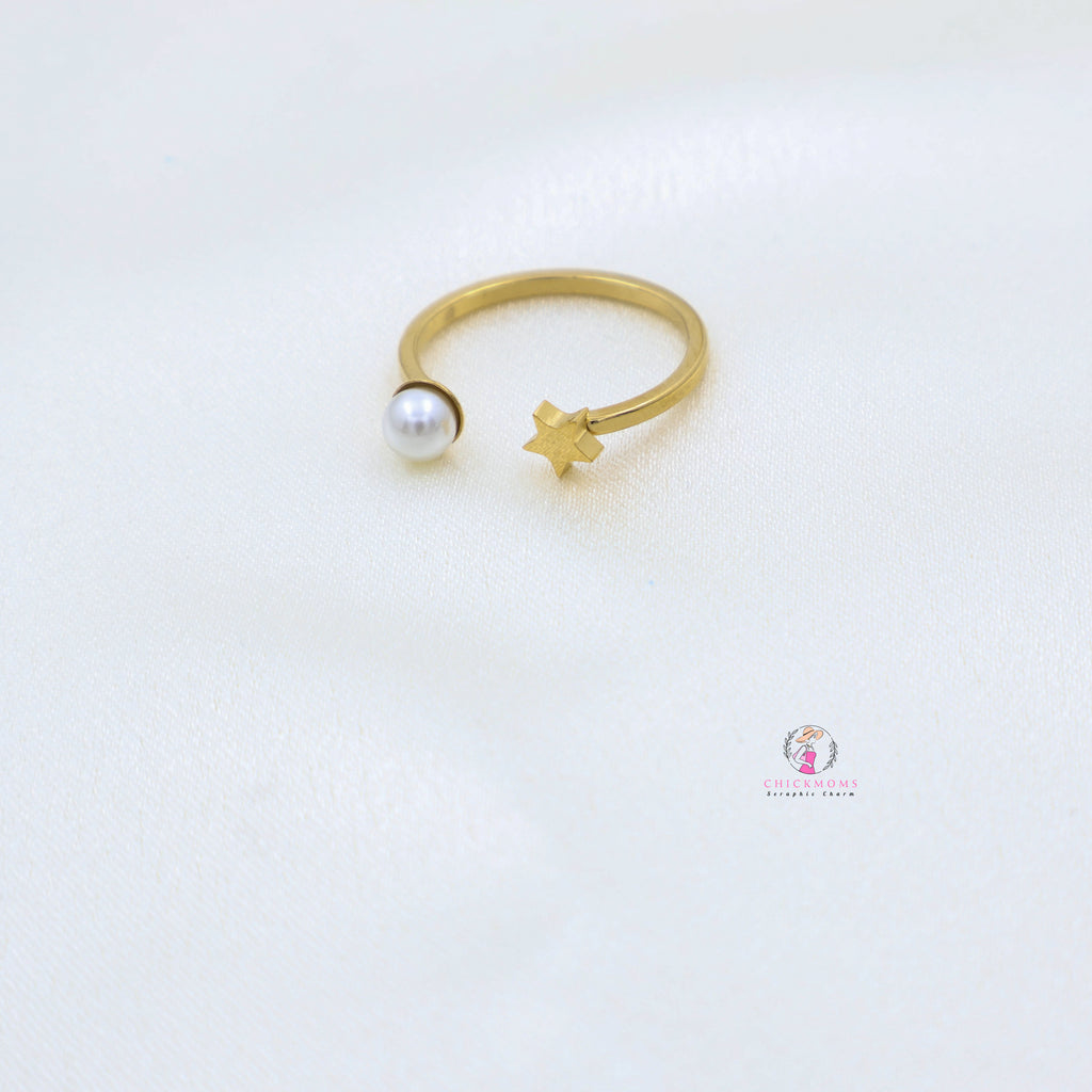 Gold Pearl Star Ring