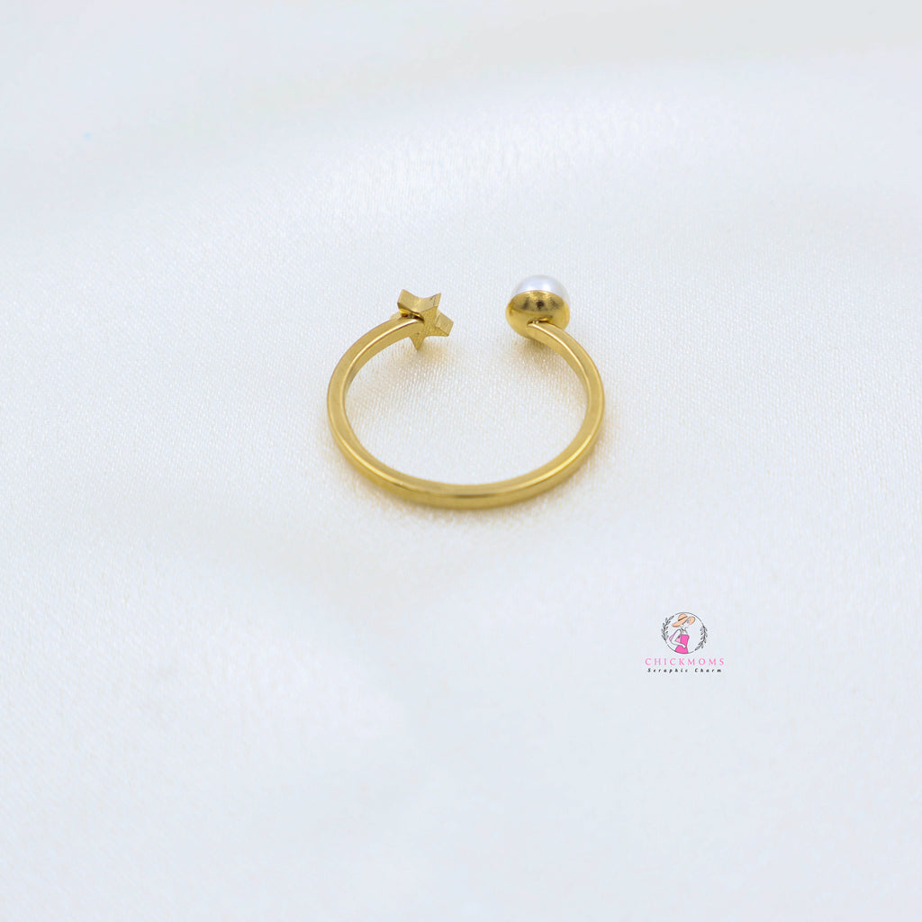Gold Pearl Star Ring