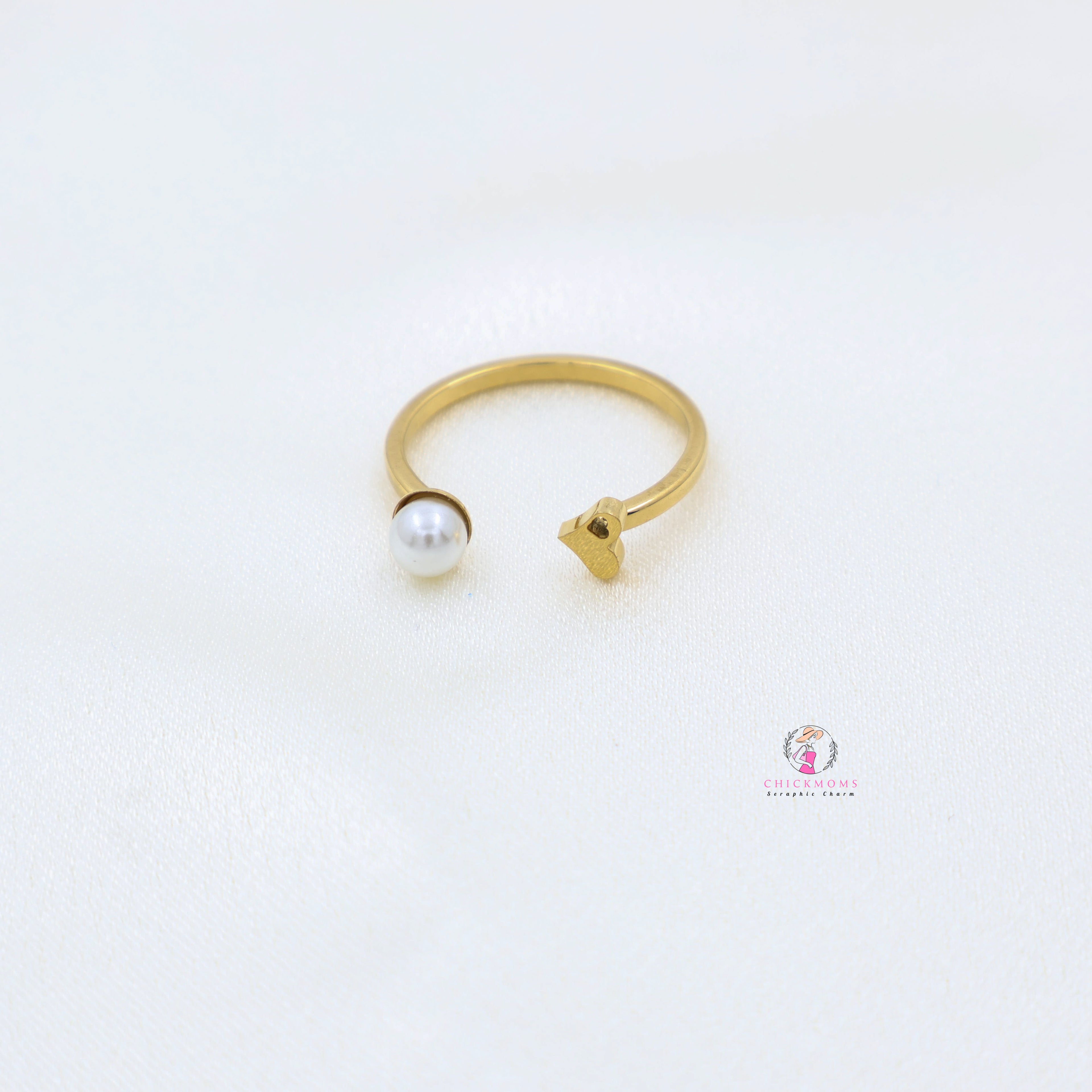 Elegant Pearl Open Gold Ring With Heart-1