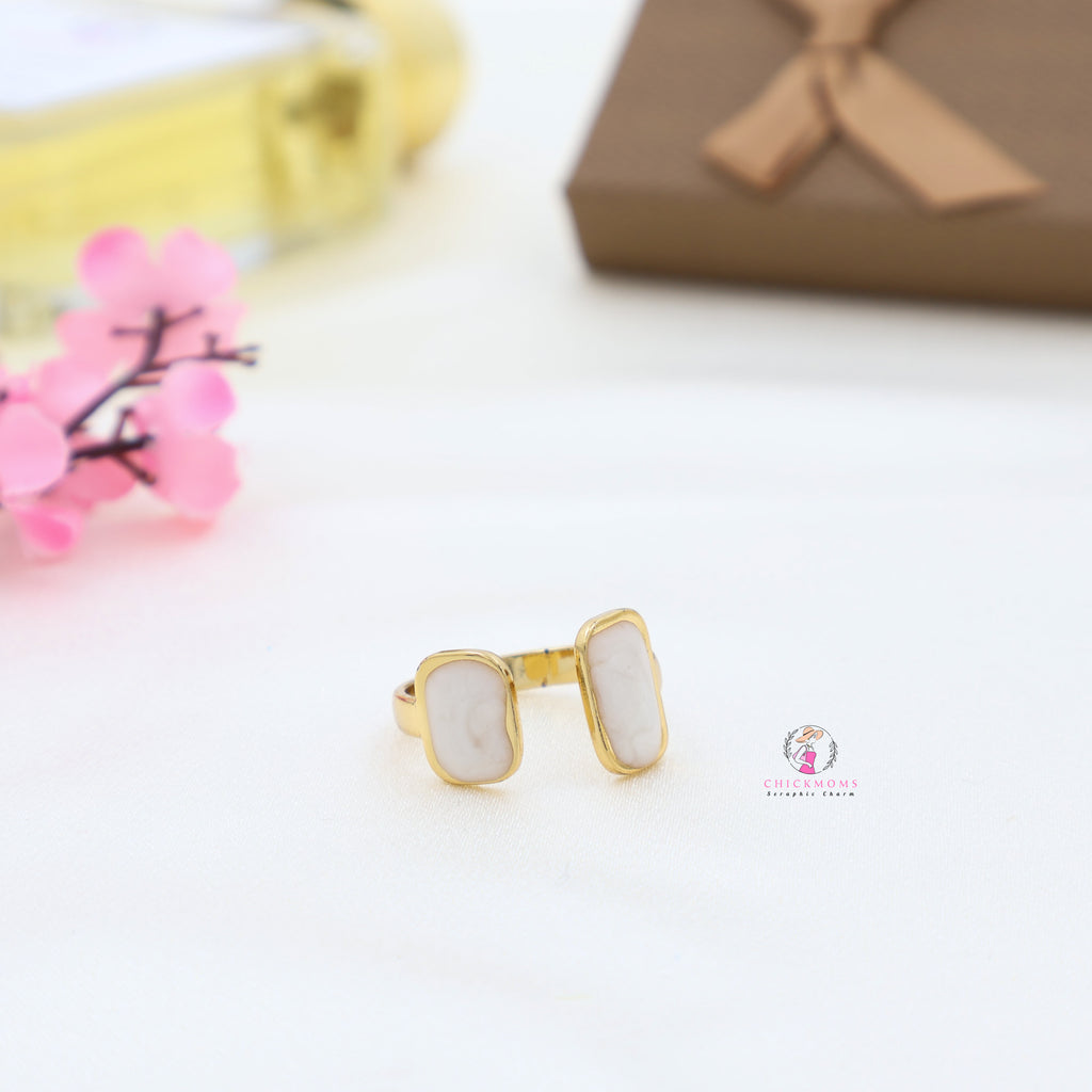 Gold Toned Dual Marble Adjustable Ring