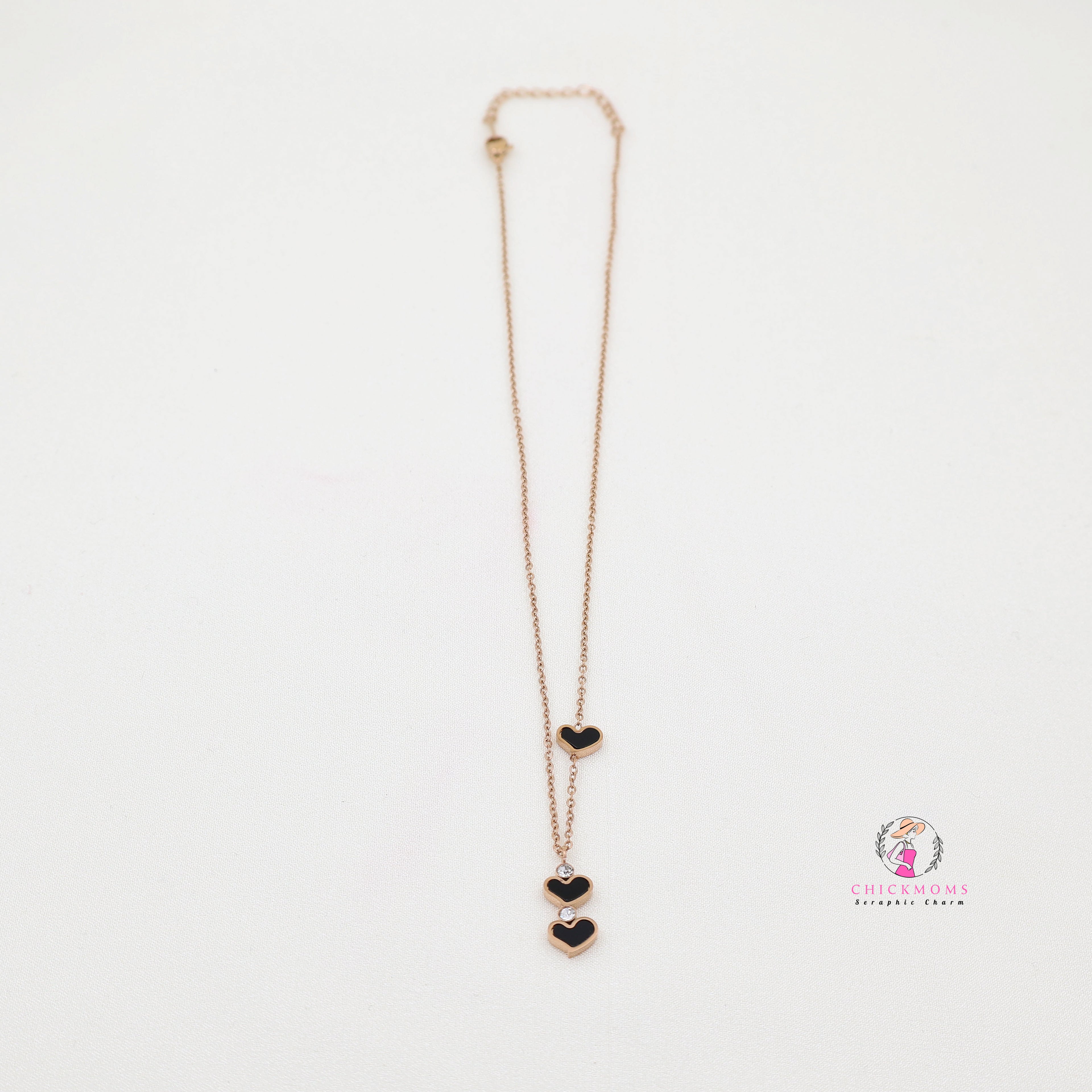 Triple Black Heart Pendant Necklace