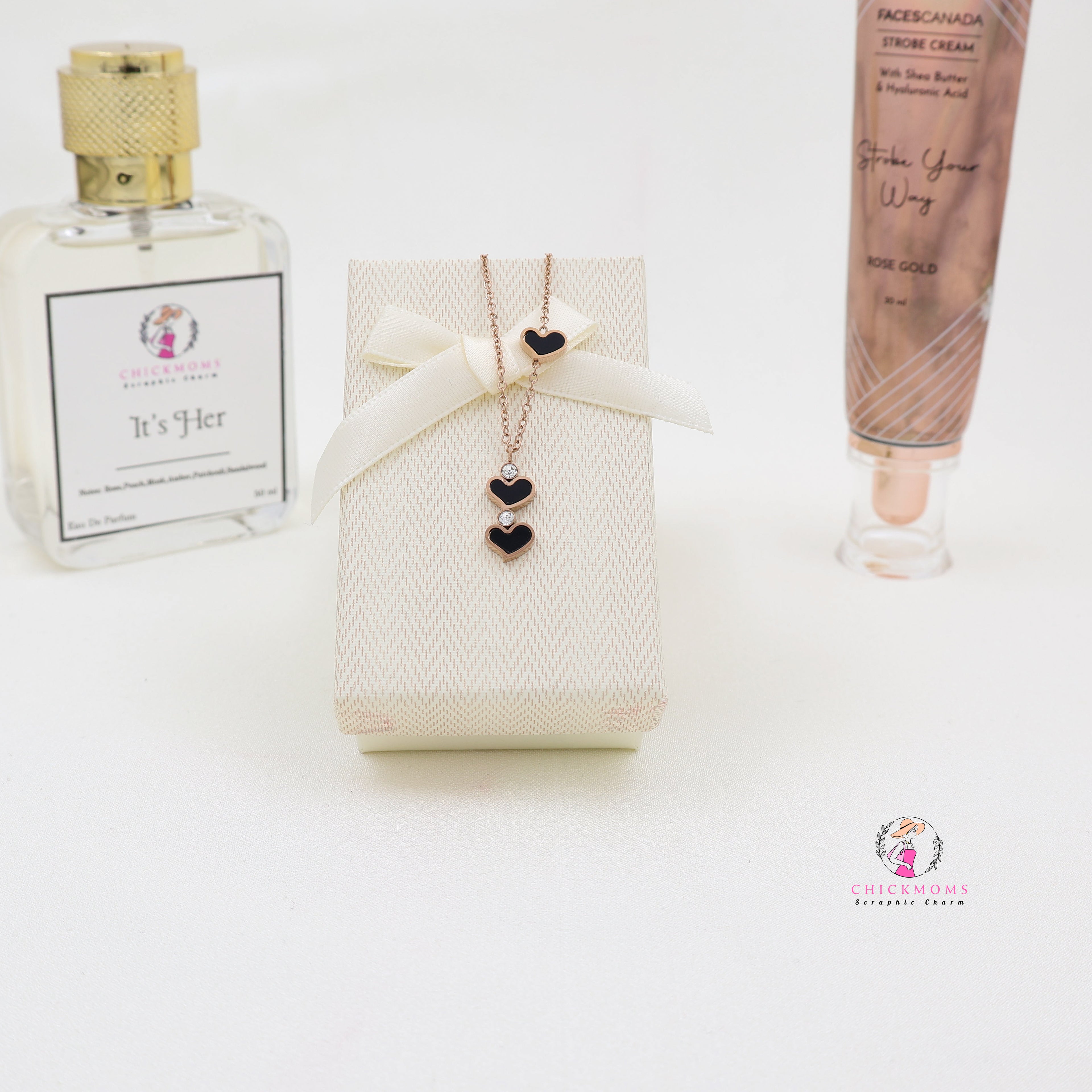 Triple Black Heart Pendant Necklace