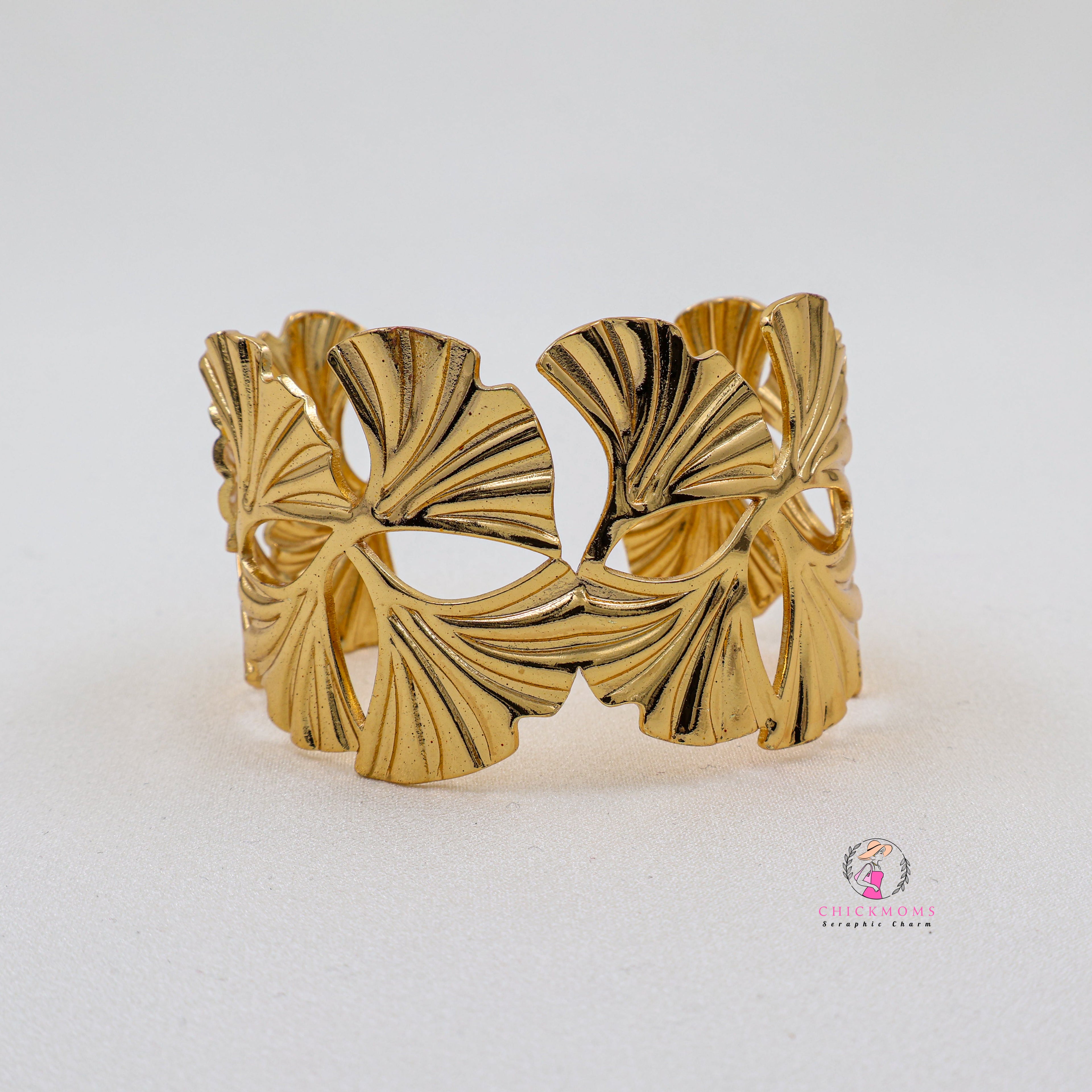 Ginkgo Leaf Cutout Cuff Bangle