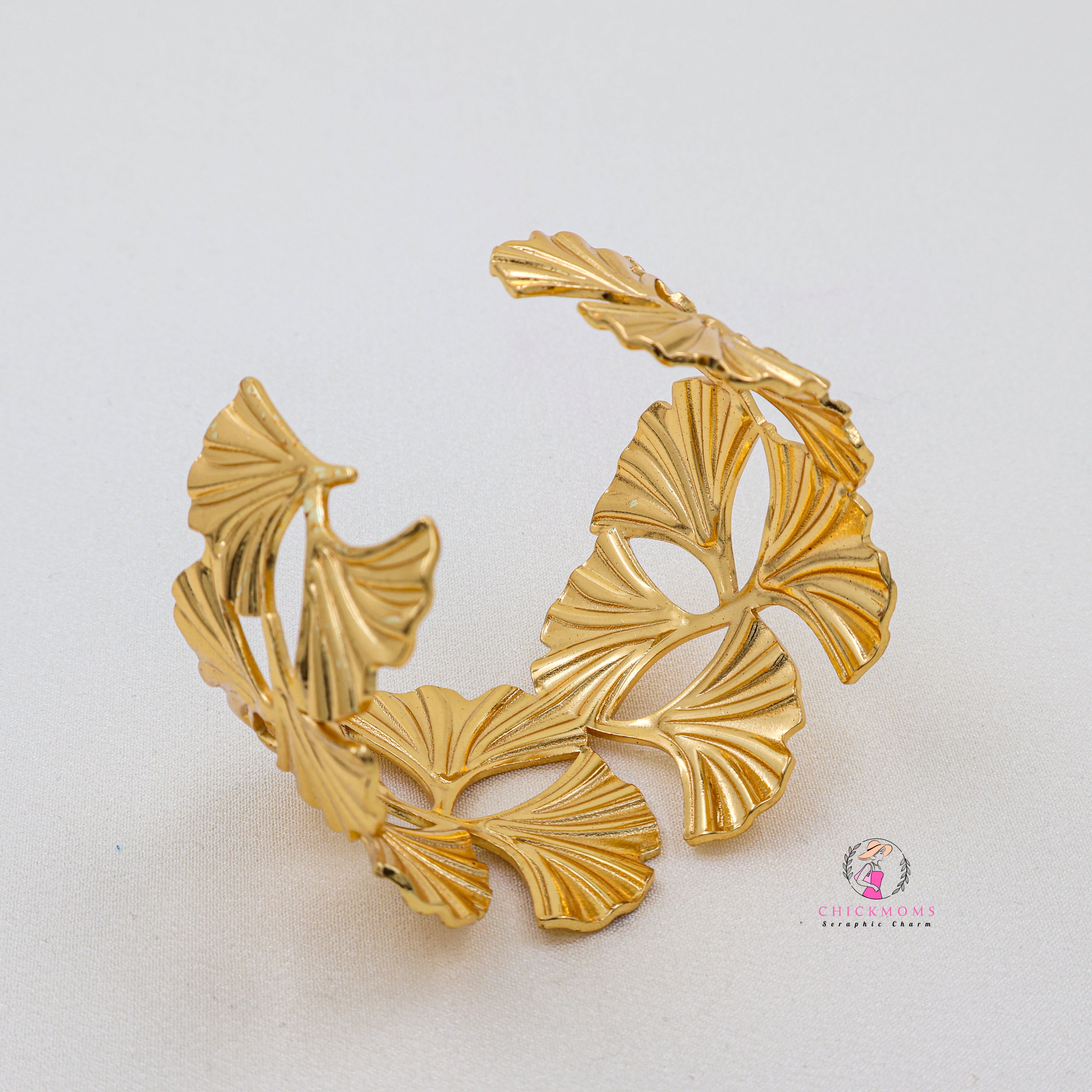 Ginkgo Leaf Cutout Cuff Bangle