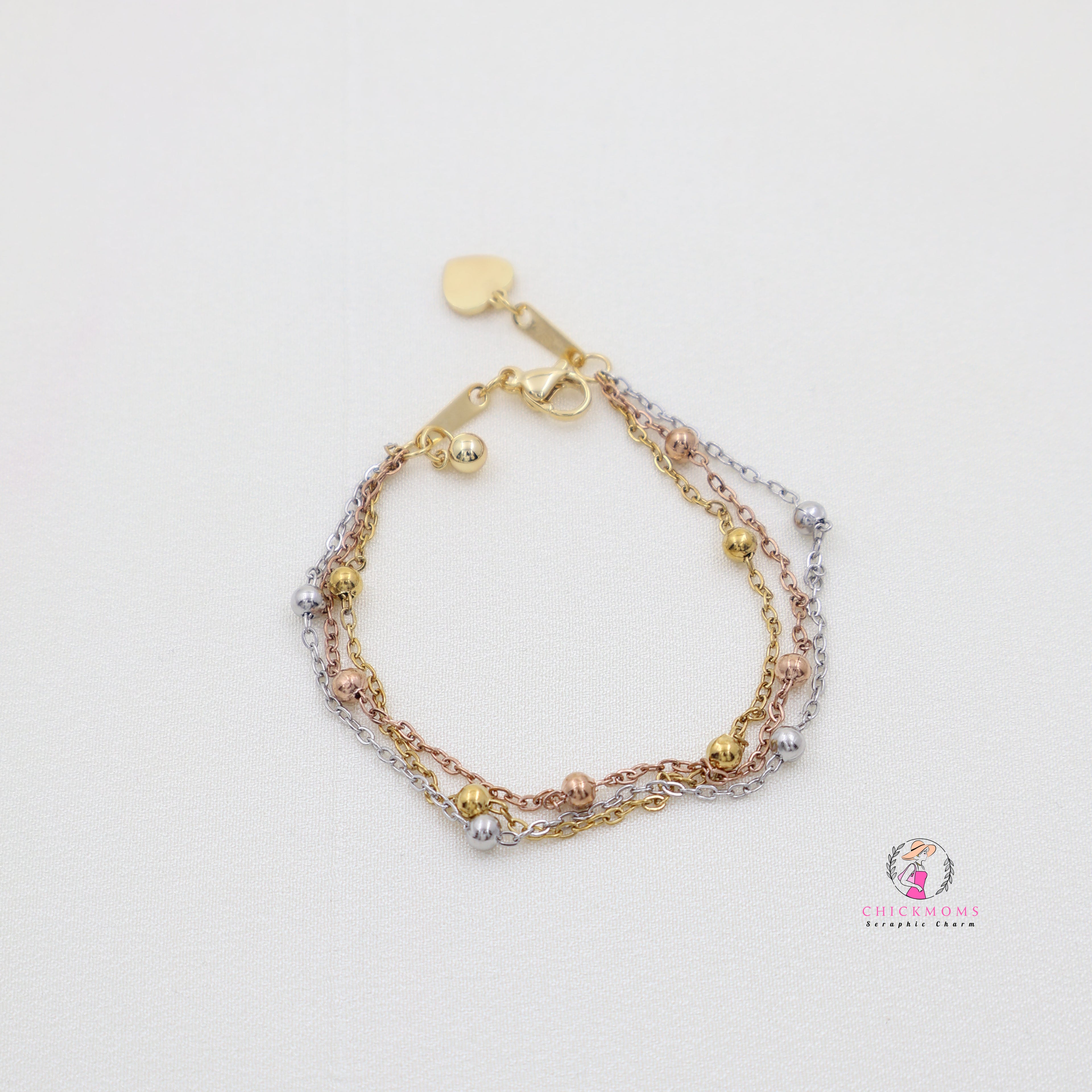 Elegant Multi Layer Triple-Tone Bracelet