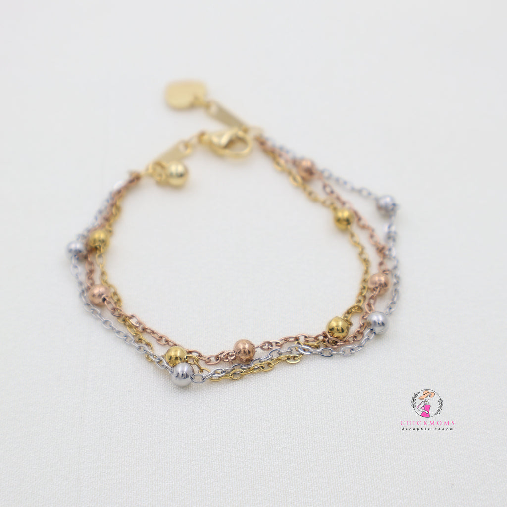 Elegant Multi Layer Triple-Tone Bracelet