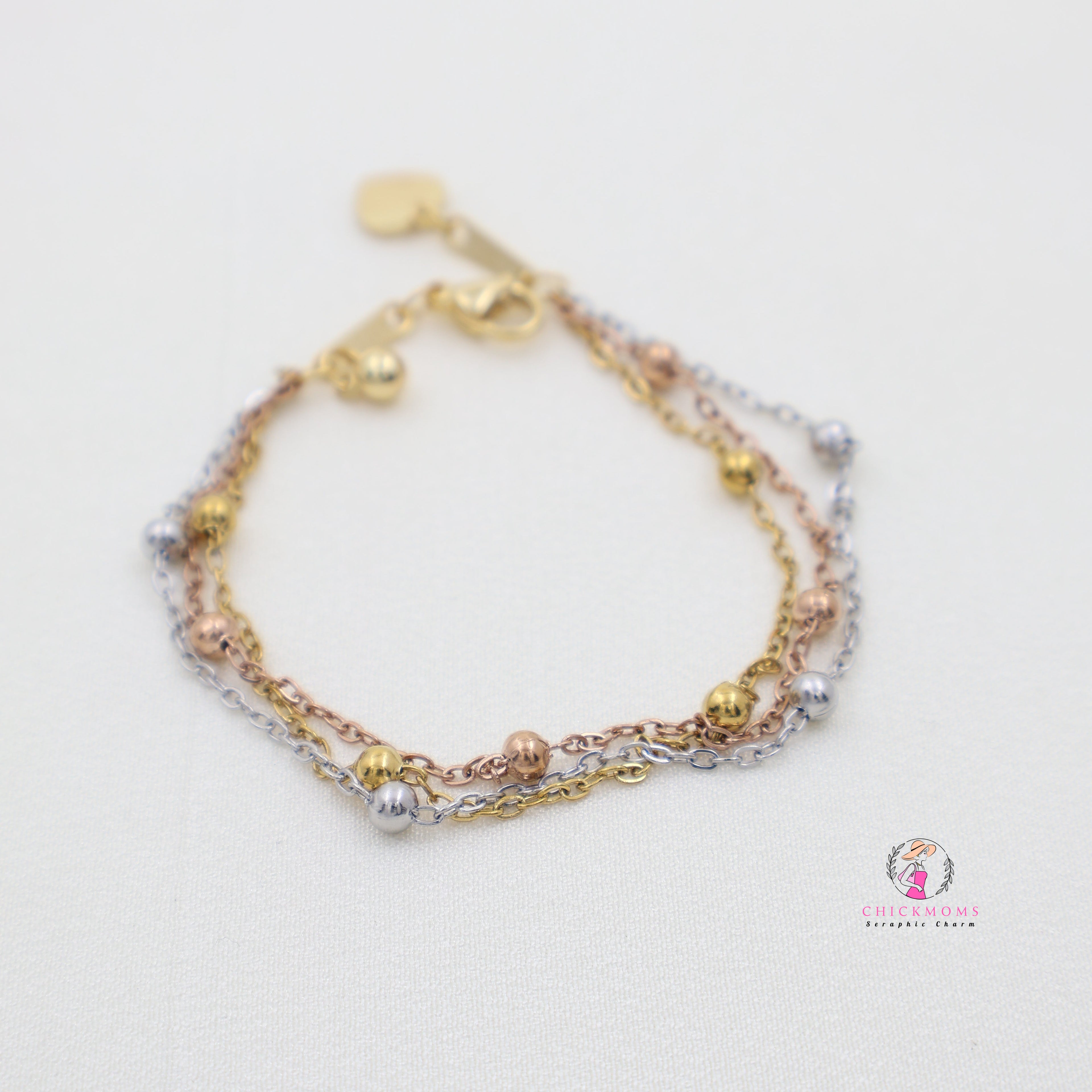 Elegant Multi Layer Triple-Tone Bracelet