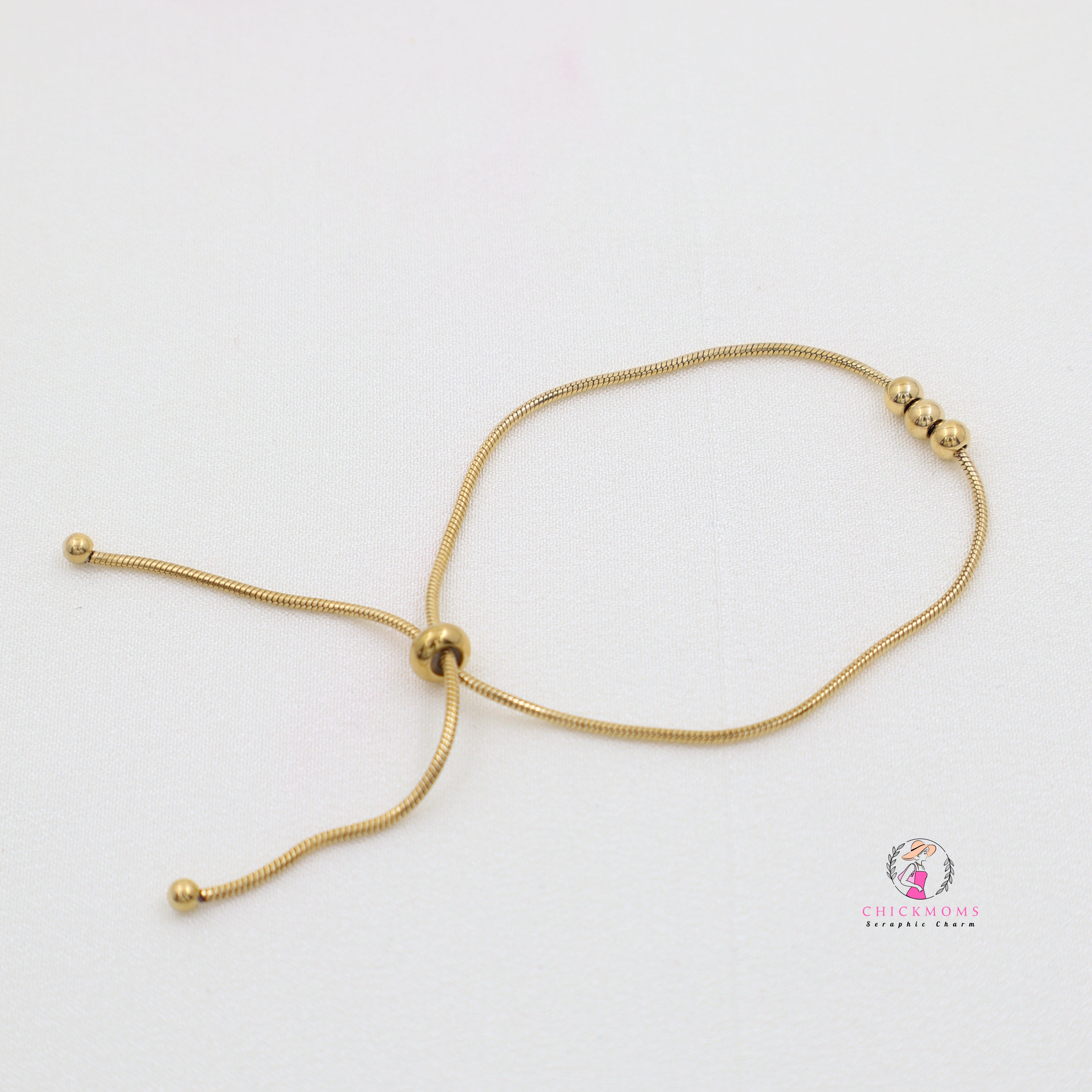 Gold-Tone Adjustable Bracelet With Golden Beads