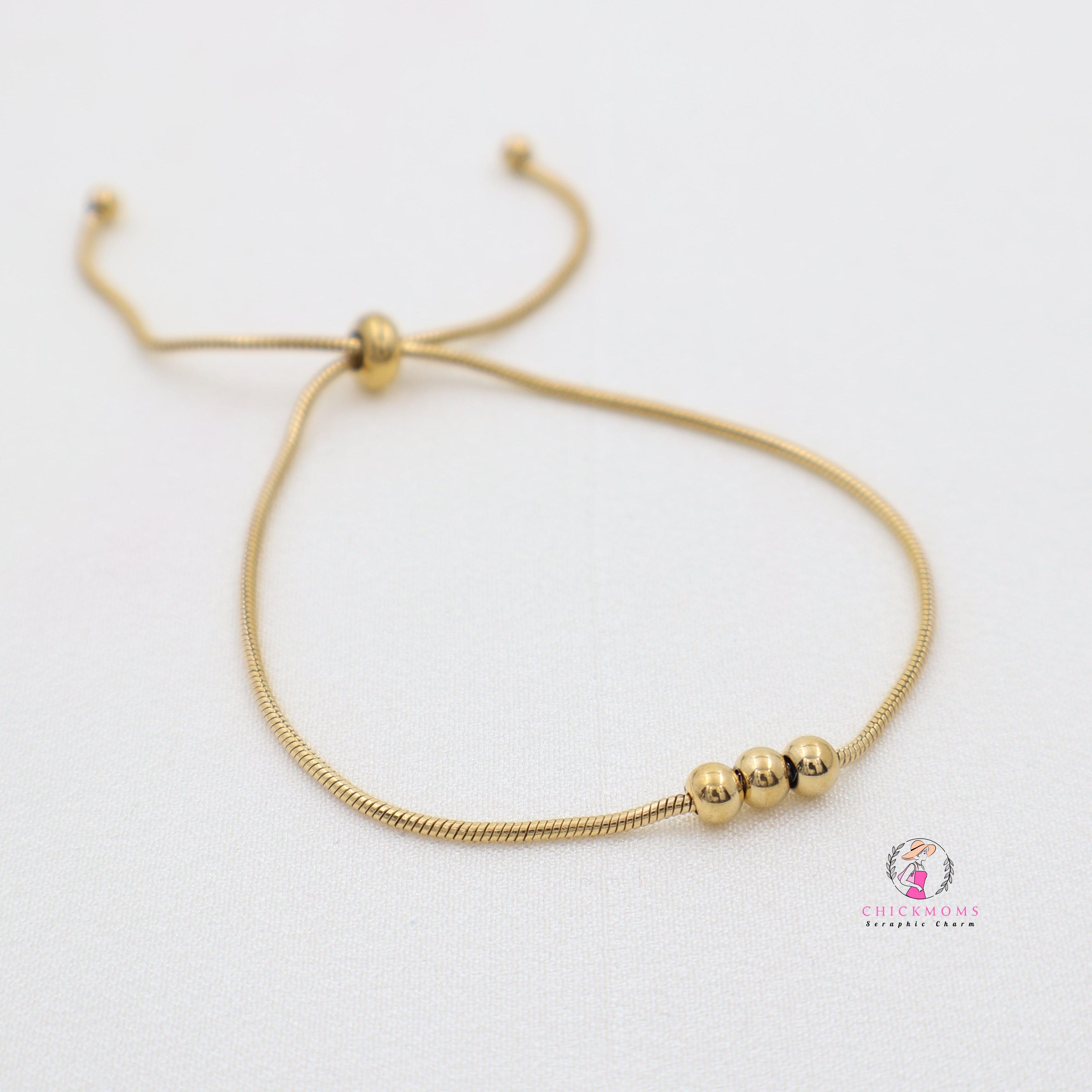 Gold-Tone Adjustable Bracelet With Golden Beads