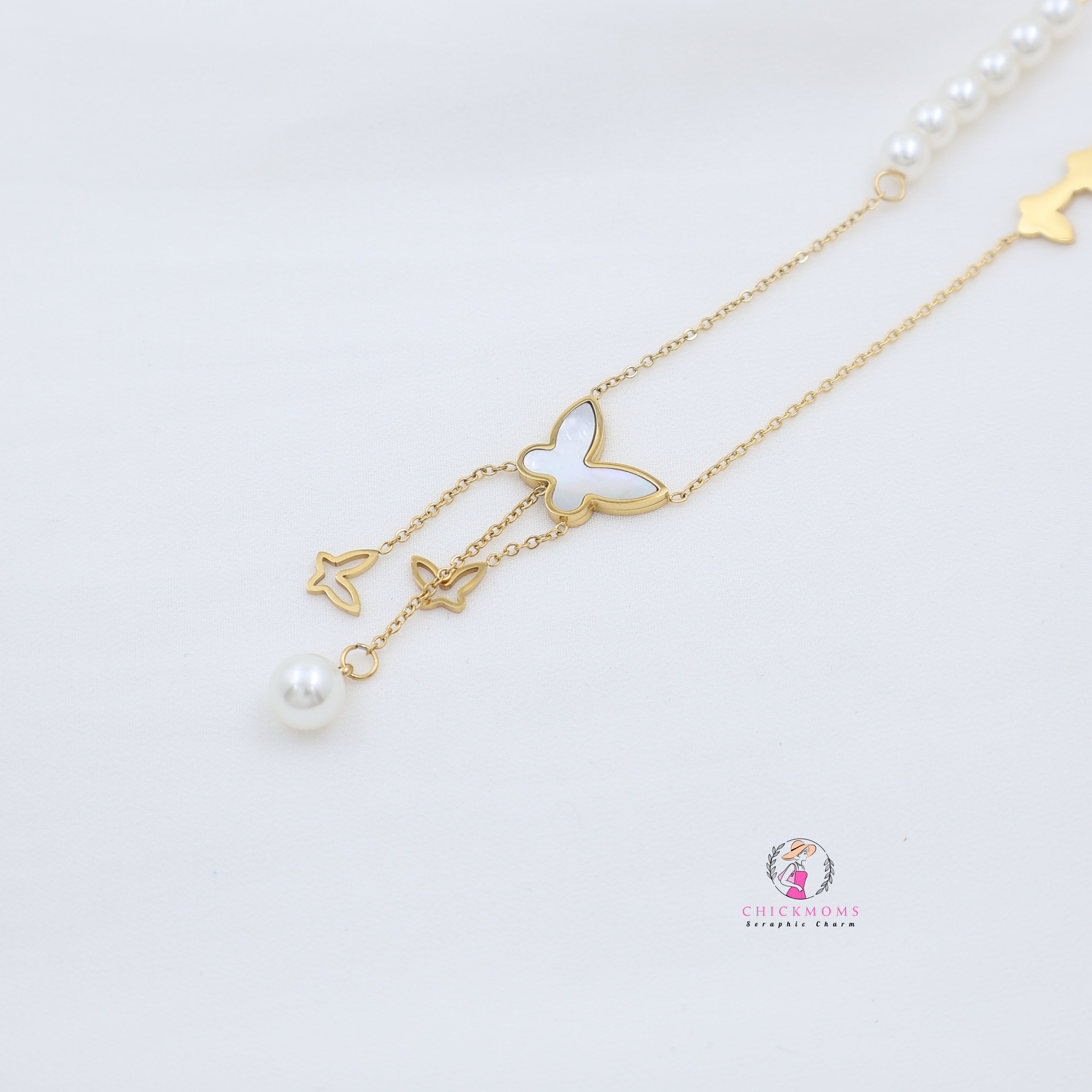 Butterfly Pearl Pendant Necklace