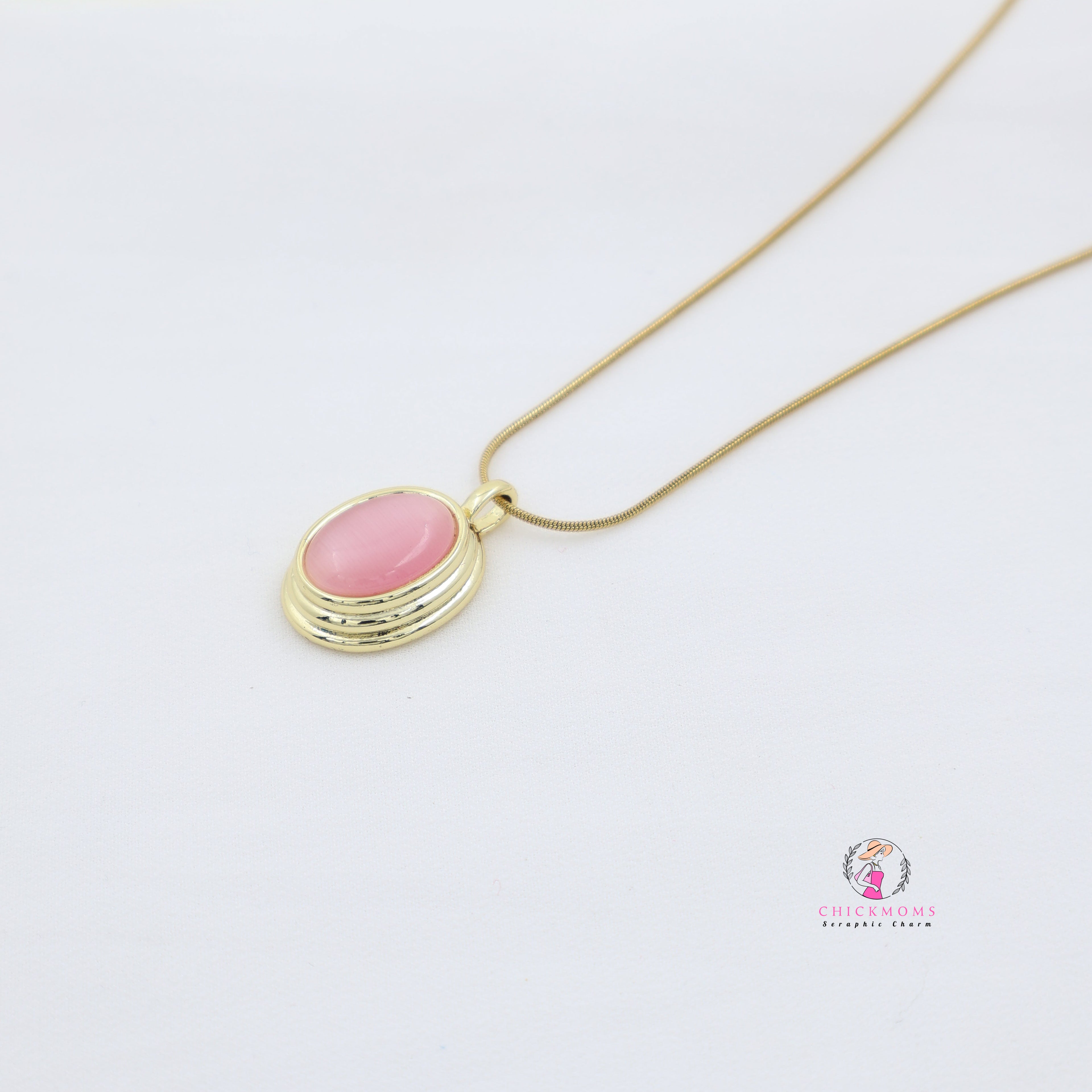 Pink Stone Gold Pendant Necklace