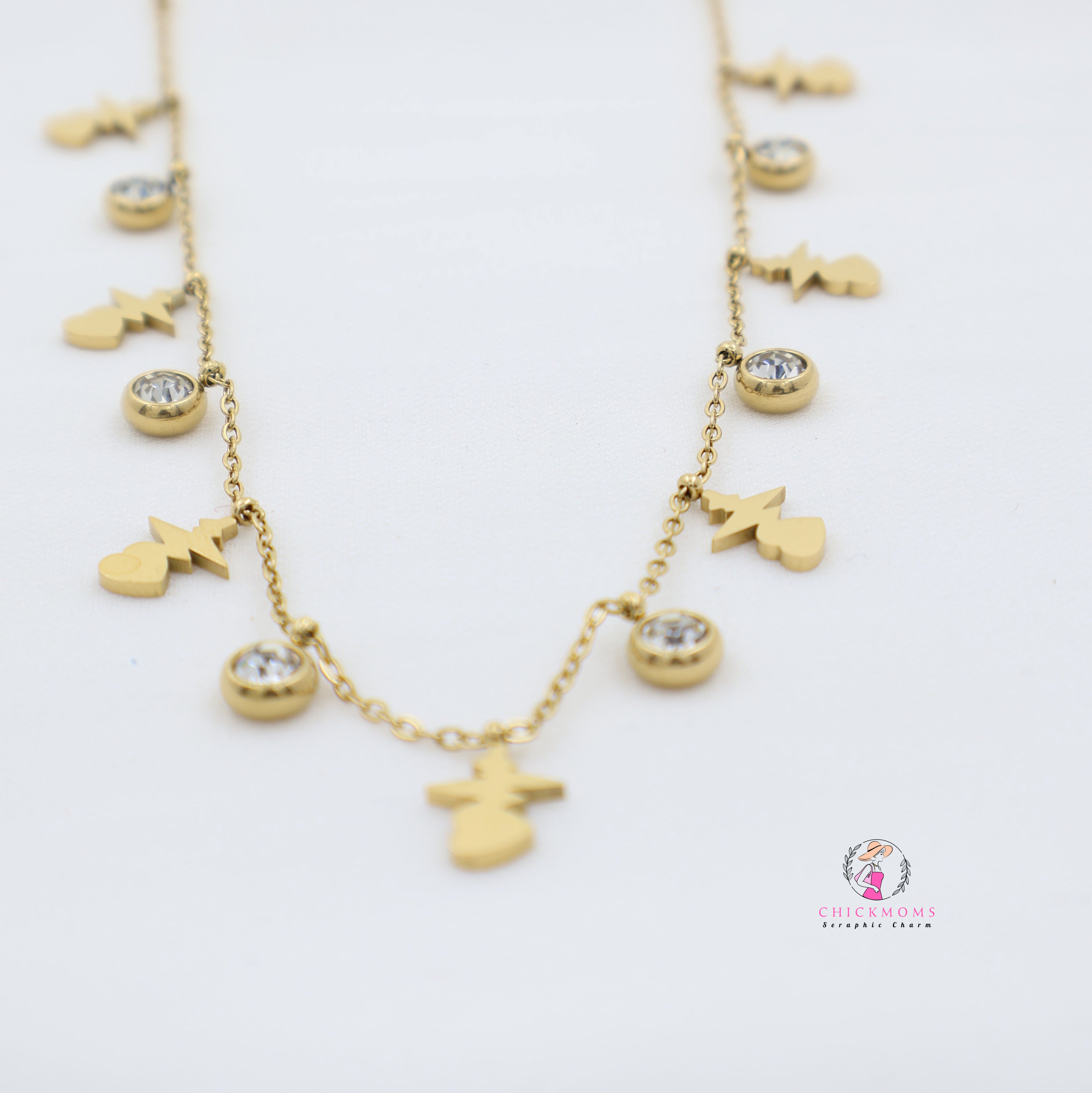 Heart Beat Charms Gold Necklace