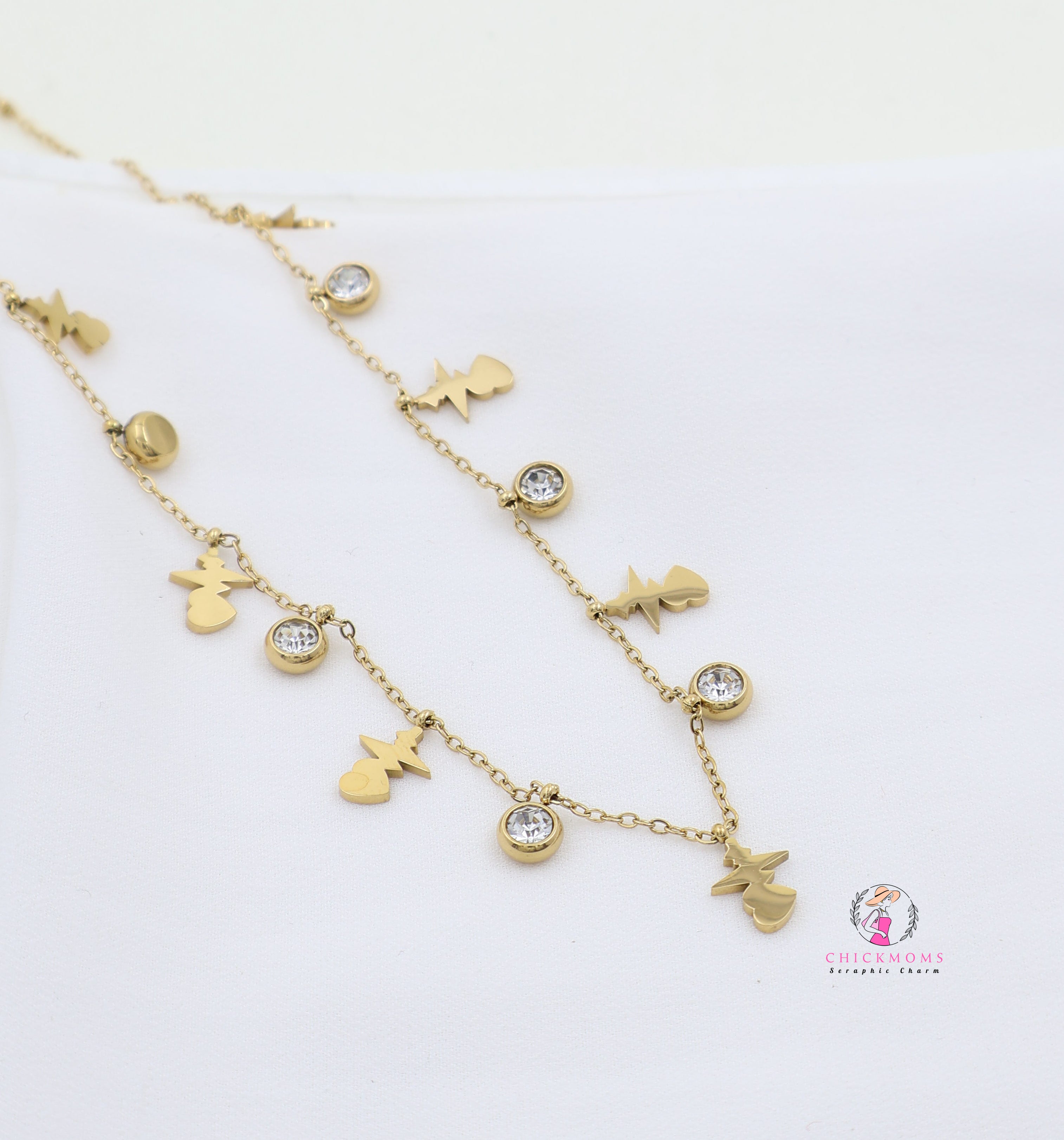 Heart Beat Charms Gold Necklace