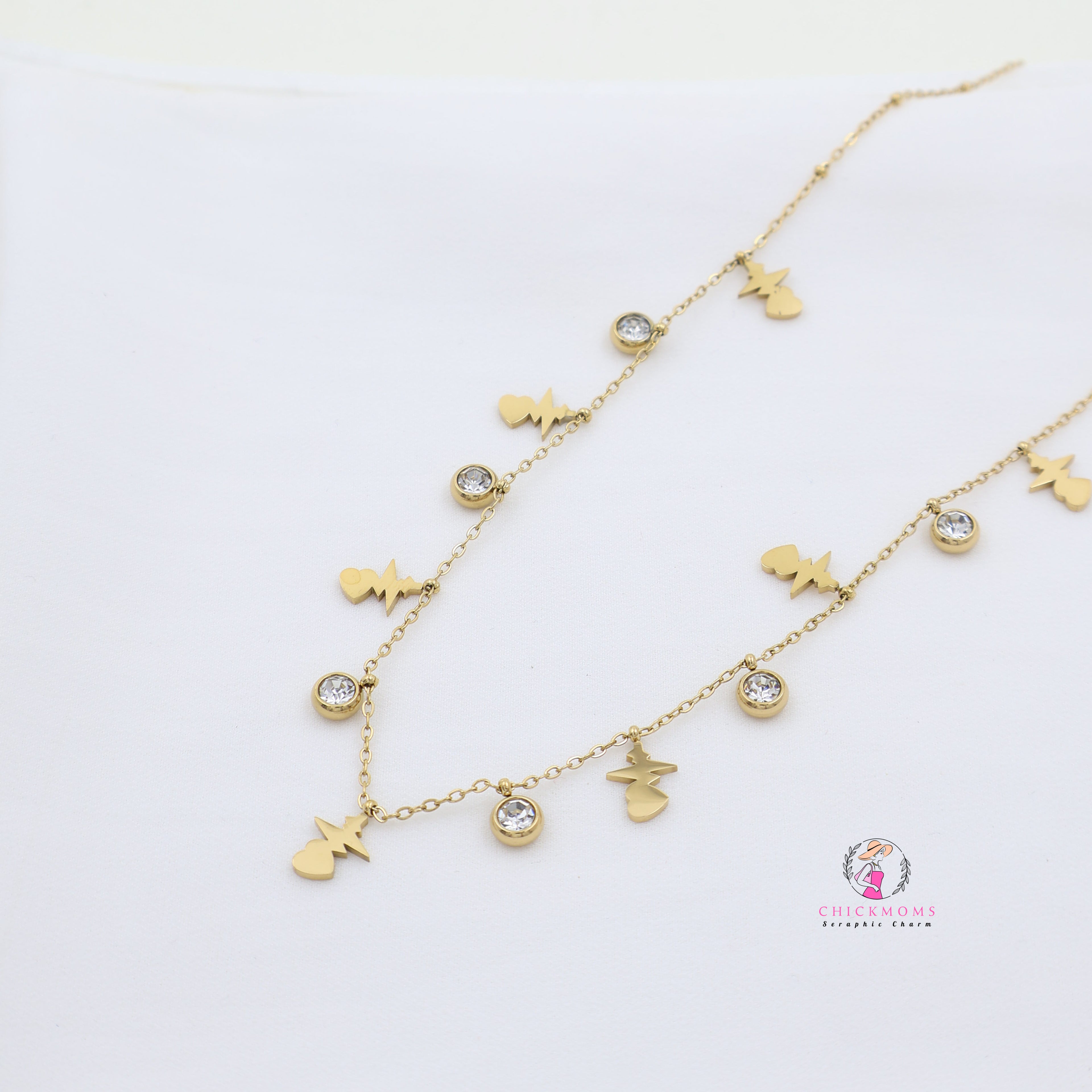 Heart Beat Charms Gold Necklace