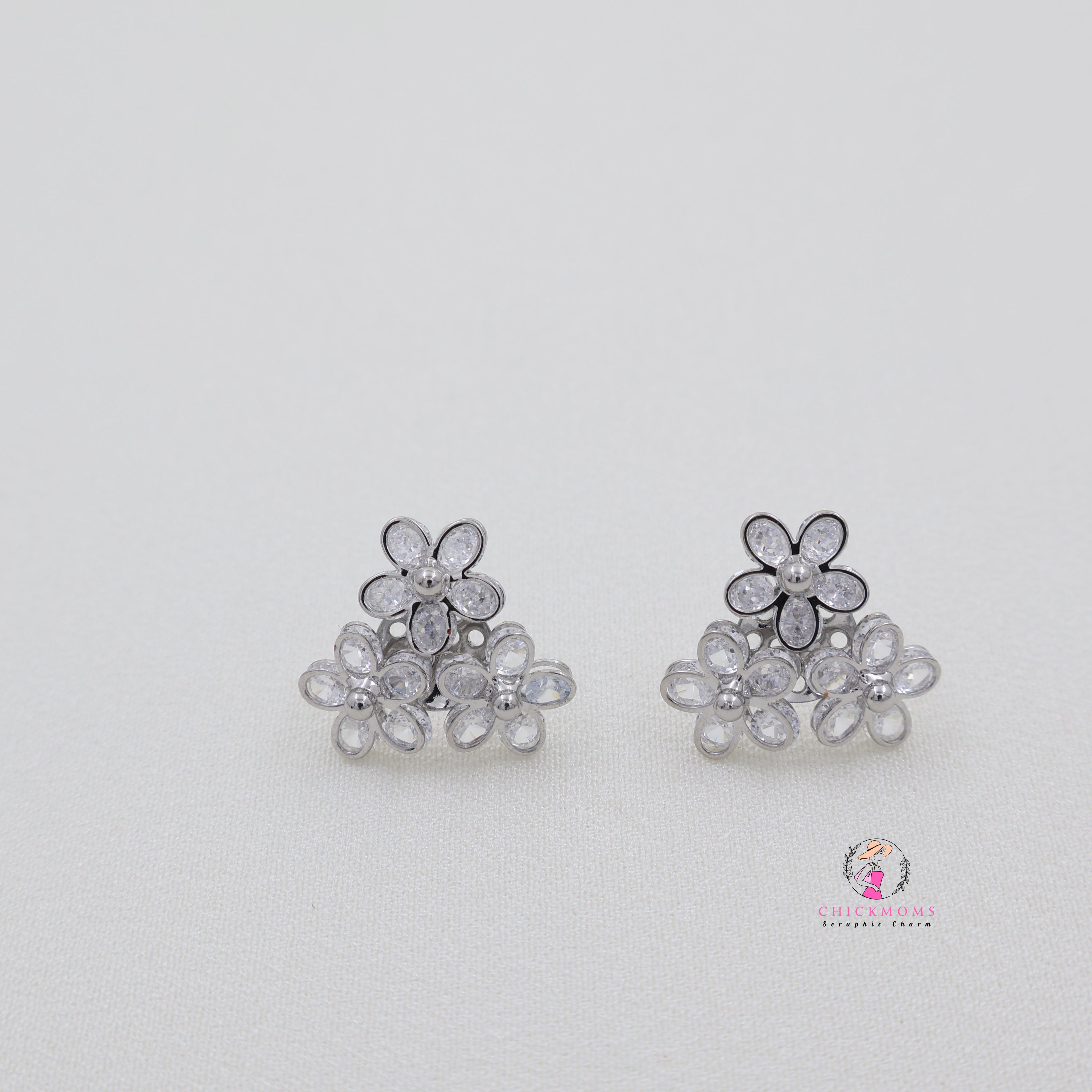 Floral Silver toned Stud Earrings