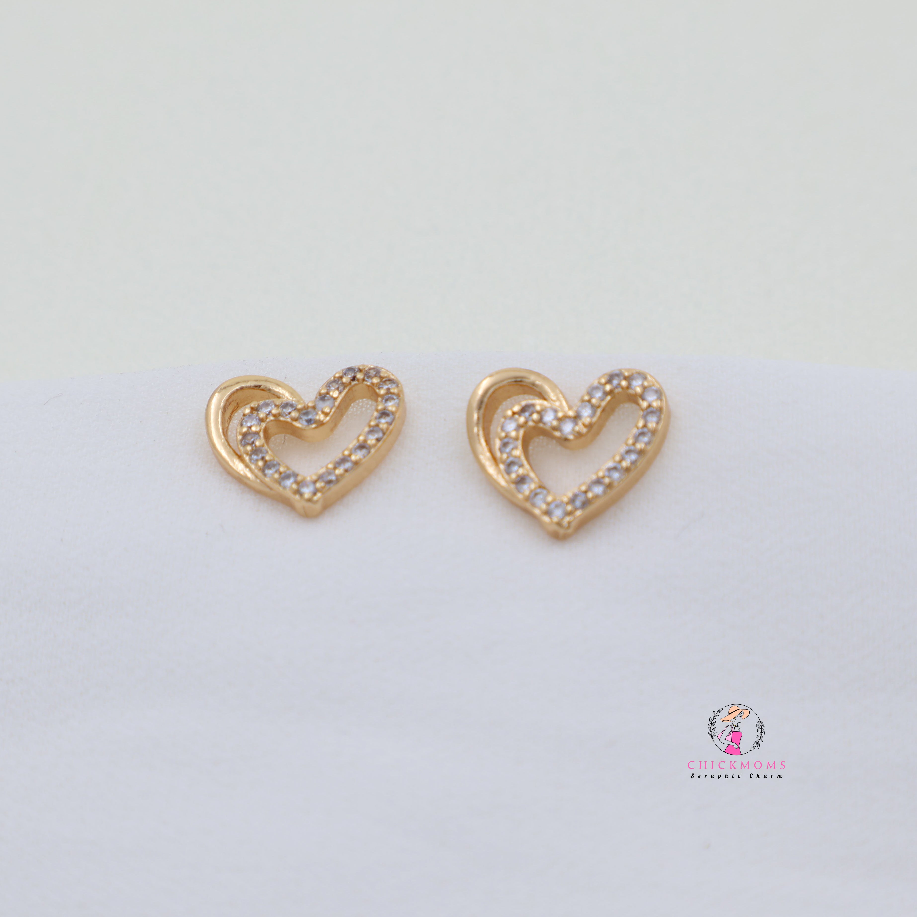 Golden Heart Stud Earrings