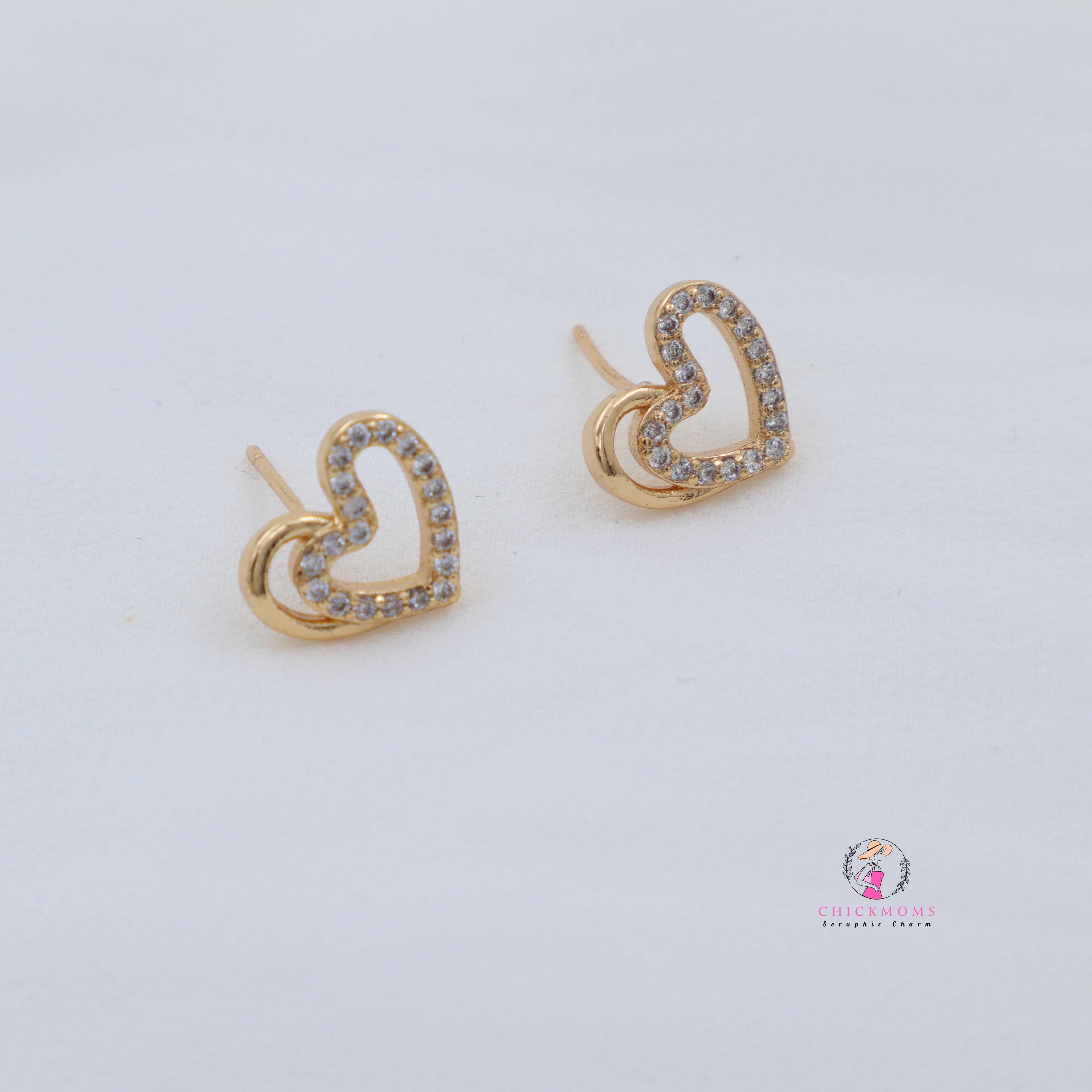 Golden Heart Stud Earrings