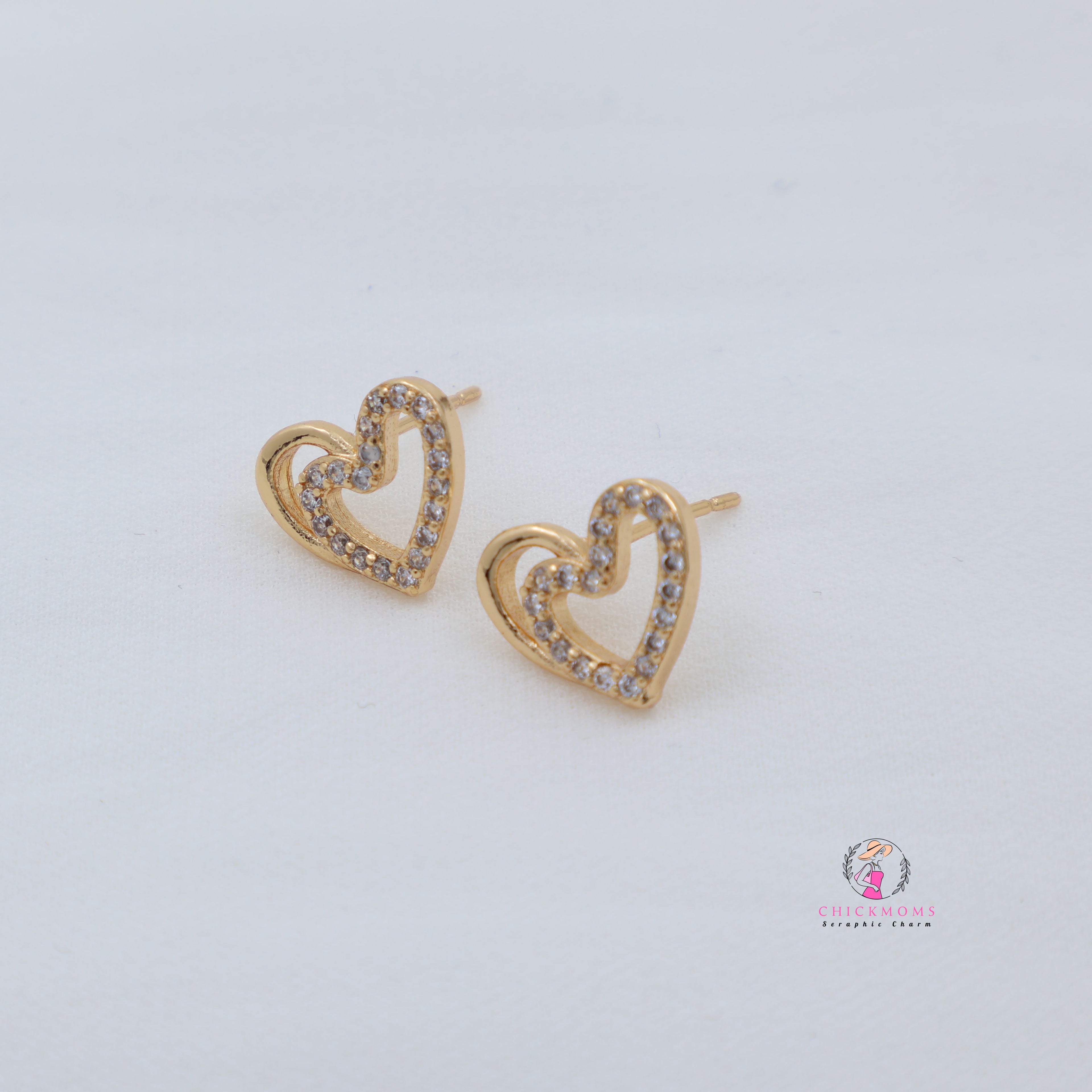 Golden Heart Stud Earrings