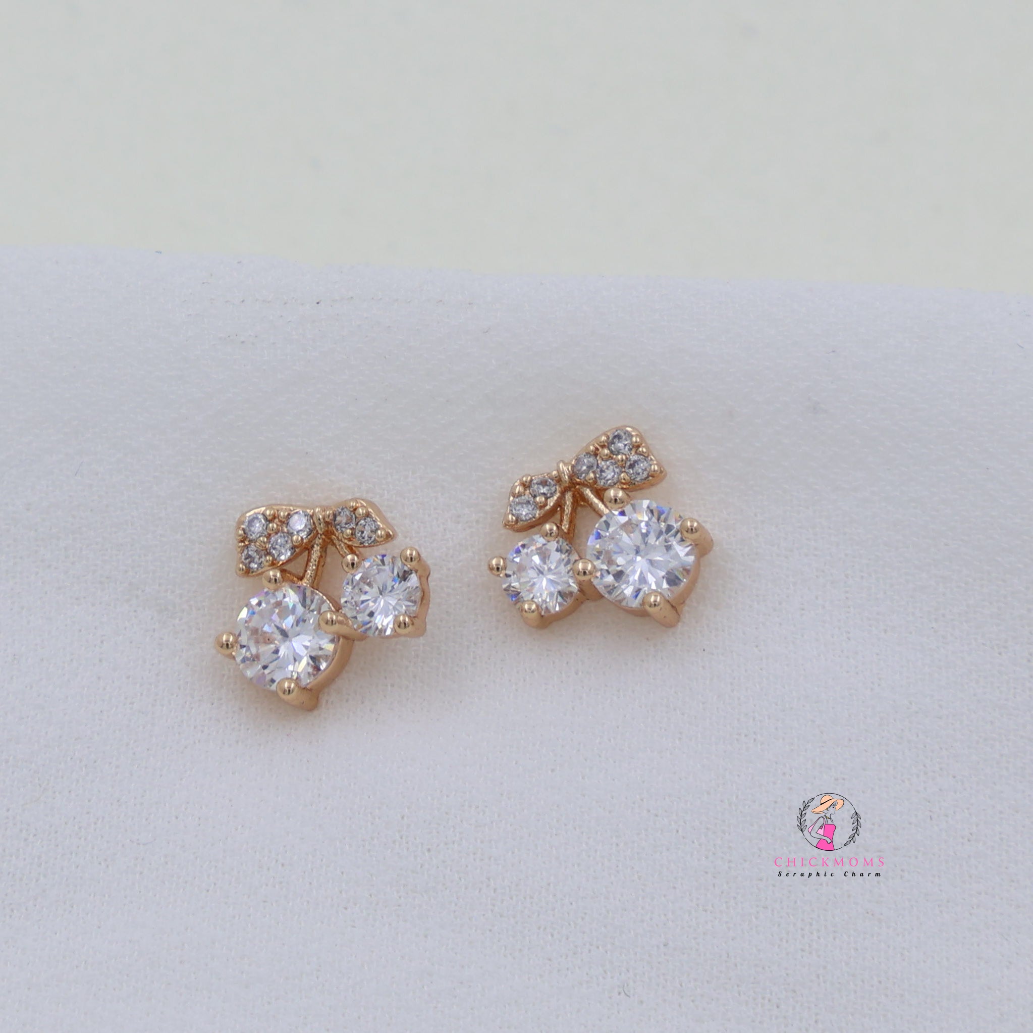 Elegant Cherry Diamont Design Stud Earrings