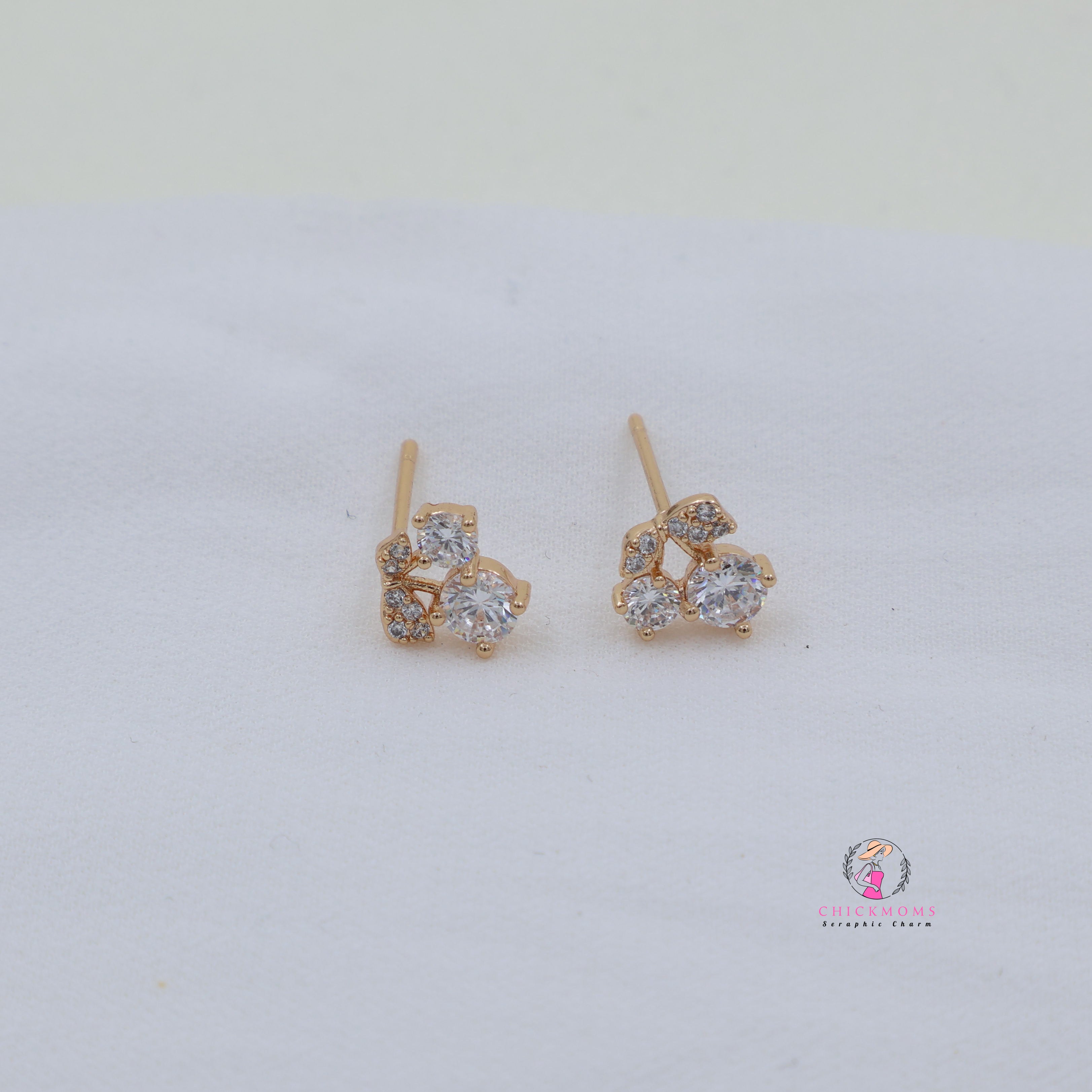 Elegant Cherry Diamont Design Stud Earrings